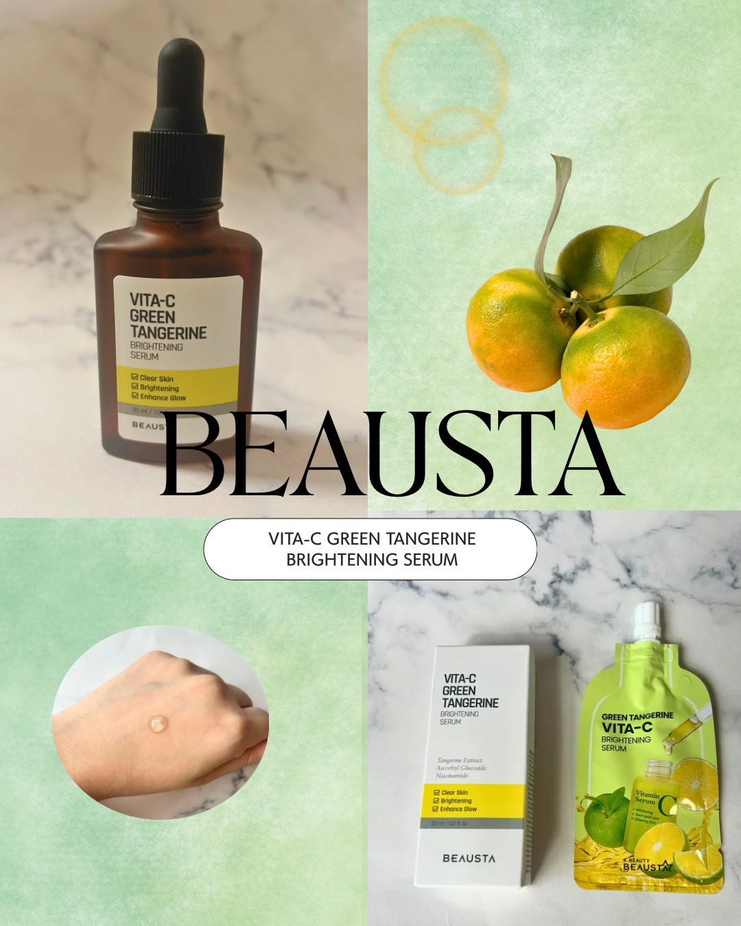 🍋BEAUSTA VITA-C GREEN TANGERINE BRIGHTENING SERUM🧴

モニターでいただいて使ってみたけど、軽めのジェル状でスッとなじむ使用感✨
ベタつかないから朝のスキンケアにも◎
ほんのり柑橘っぽい香