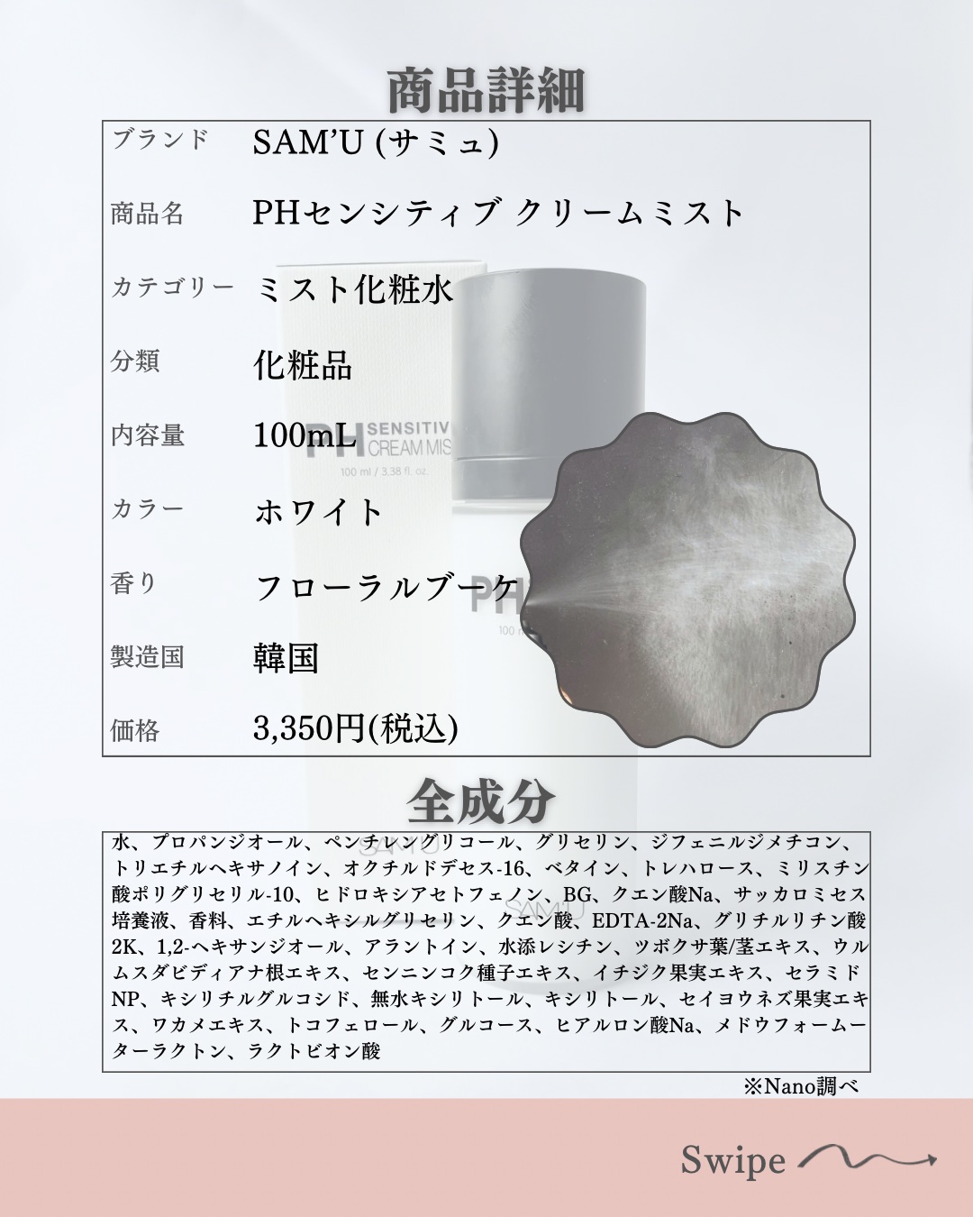 PHセンシティブクリームミスト/SAM'U/ミスト状化粧水を使ったクチコミ（2枚目）