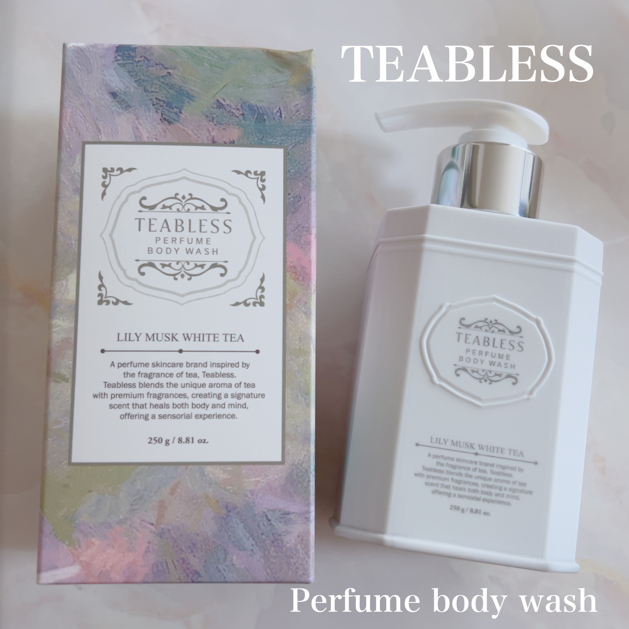 繊細な白茶の香りと
ムスクのやさしさが広がる 

TEABLESS
パフュームボディウォッシュ 
リリームスクホワイトティー🫧

茶の原料の緑茶葉と白茶エキスの
抗酸化効果により、マイルドな
スクラブ効果と洗浄後にも
うるおいを感じる肌に