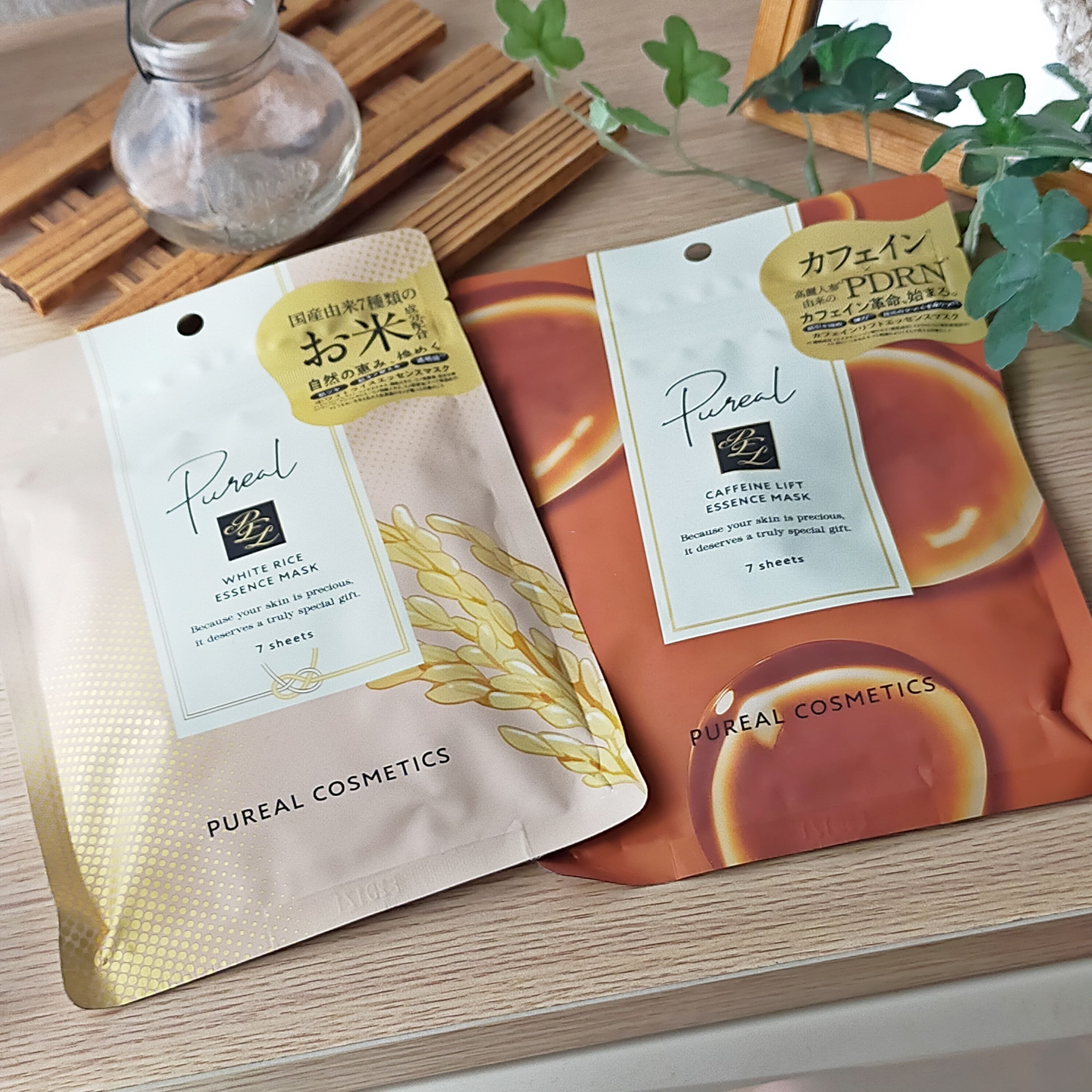 Pureal⁡
⁡
#ホワイトライスエッセンスマスク 🌾

7種類の国産由来お米成分*¹で透明感*²とツヤ感をプラス⁡⁡。
⁡
⁡

#カフェインリフトエッセンスマスク ☕

カフェイン*³×コーヒー種子エキス*⁴で肌を引き締め、むくみ解