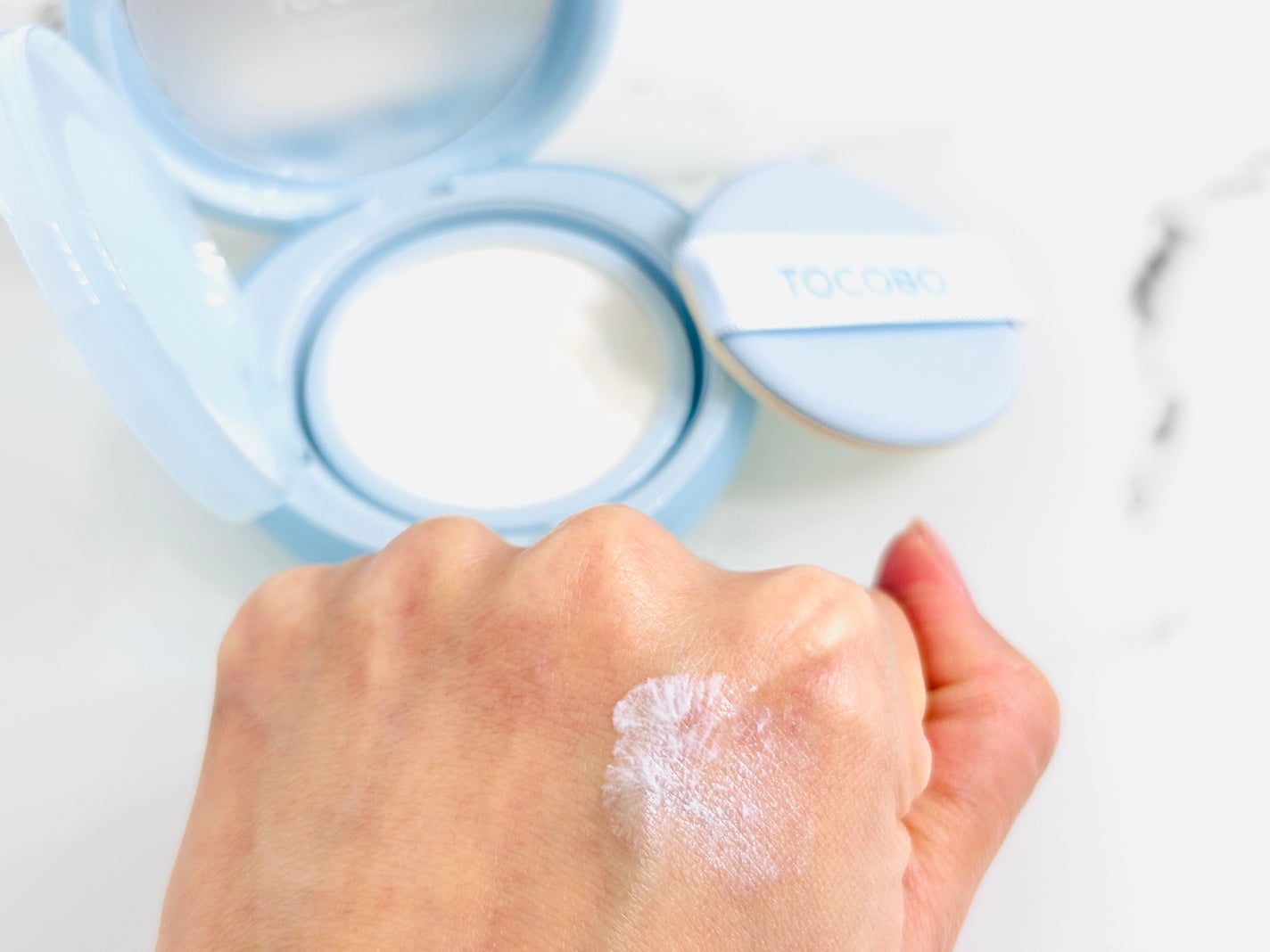 ブラーフィニッシュサンクッション/TOCOBO/日焼け止めパウダーを使ったクチコミ(2枚目)
