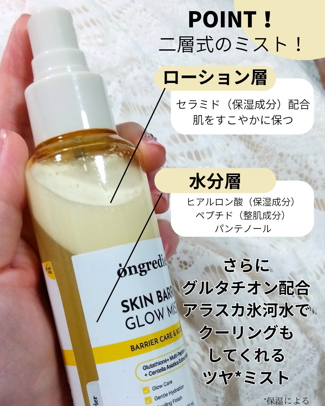 オングリディエンツ スキンバリアグローミスト/Ongredients/ミスト状化粧水を使ったクチコミ(2枚目)