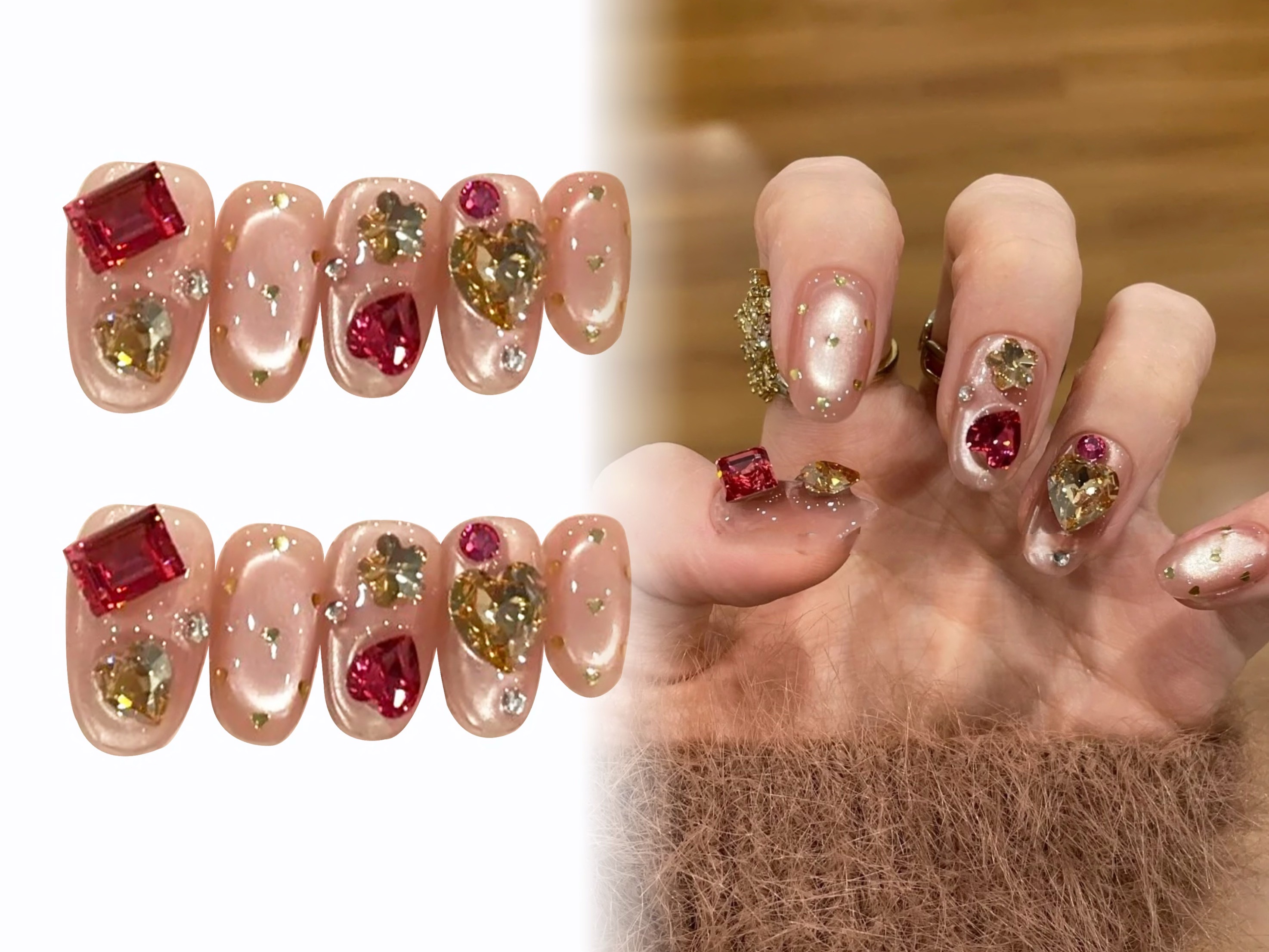 #レトロネイル,#ルビーネイル,#クリスタルネイル,#甘いネイル,#ゴージャスネイルのネイルデザイン