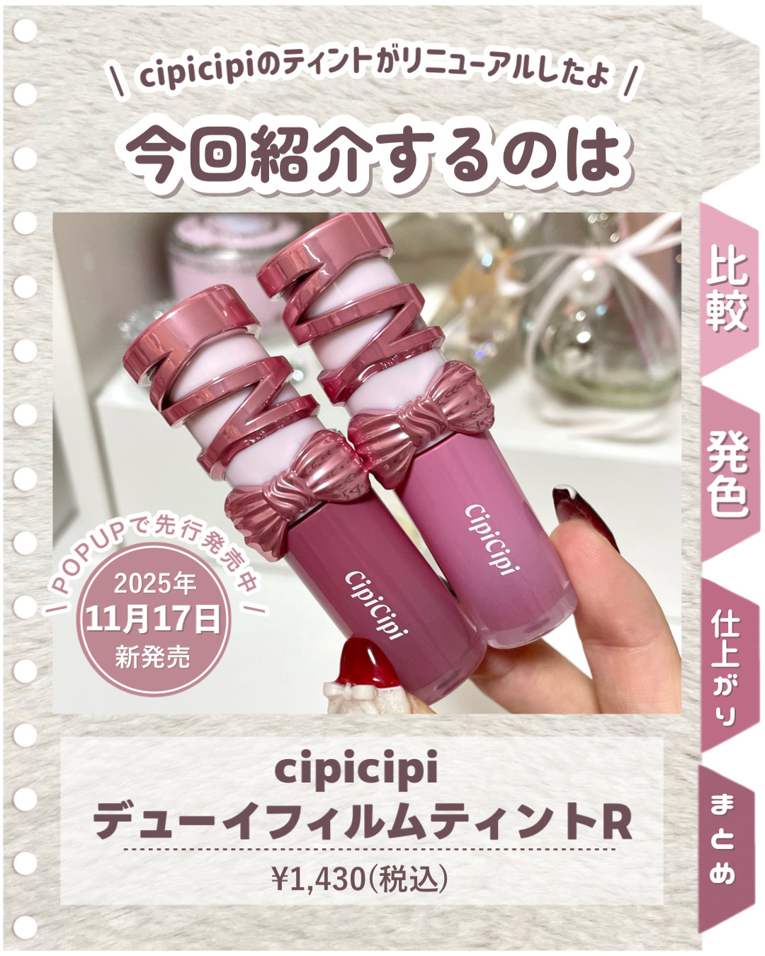 デューイフィルムティント/CipiCipi/リップティントを使ったクチコミ（2枚目）