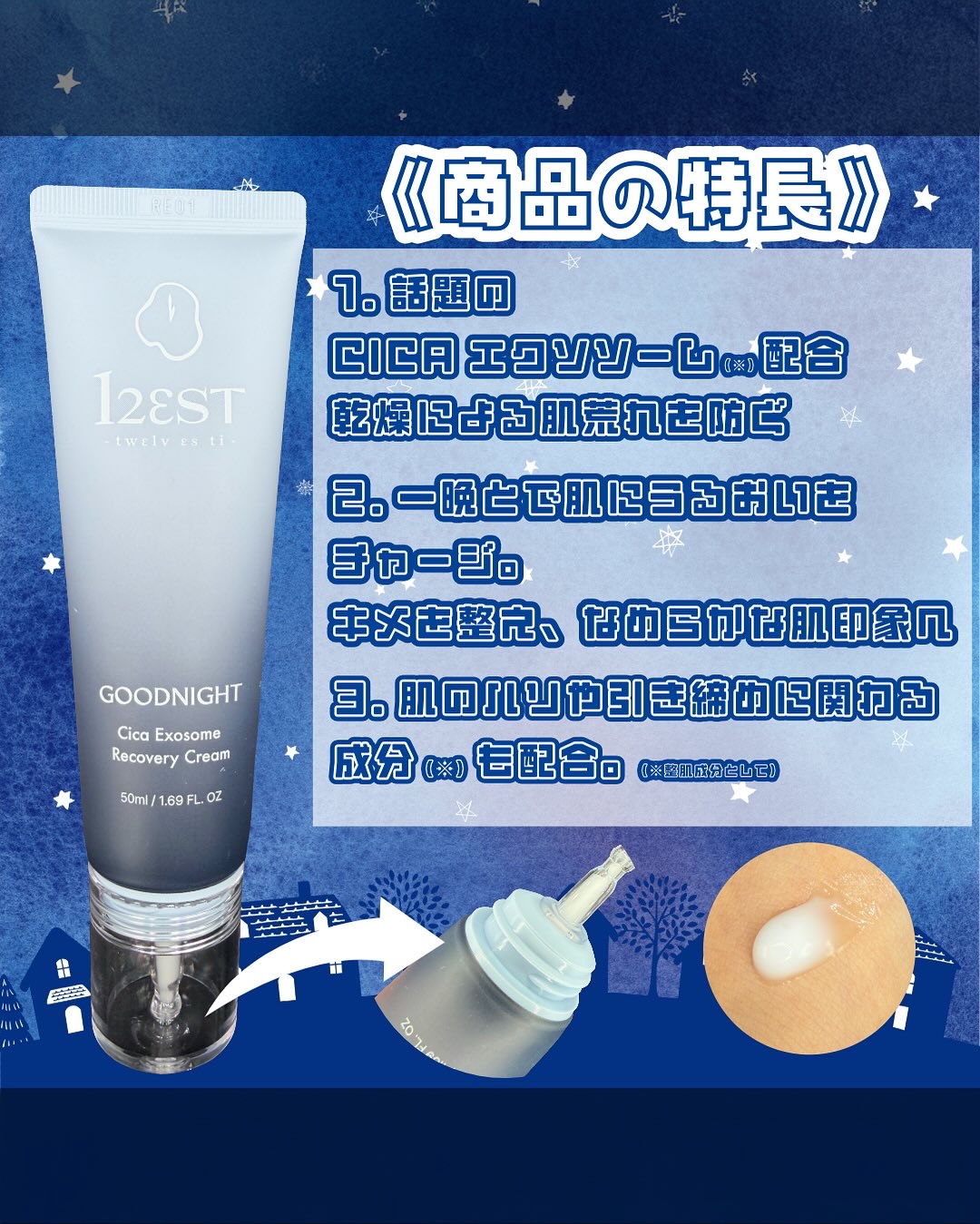 グッドナイト シカエクソソームリカバリーアンプルクリーム/12EST/フェイスクリームを使ったクチコミ（2枚目）