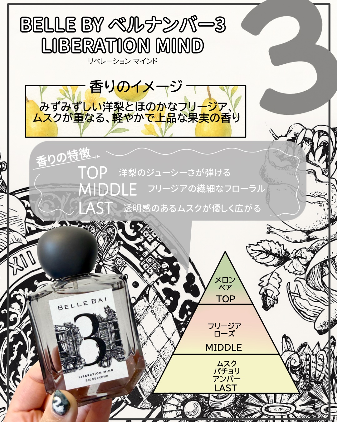 ベルナンバー 3 オードパルファン 精神の開放(LIBERATION MIND)/BELLE BAI/香水(その他)を使ったクチコミ（2枚目）