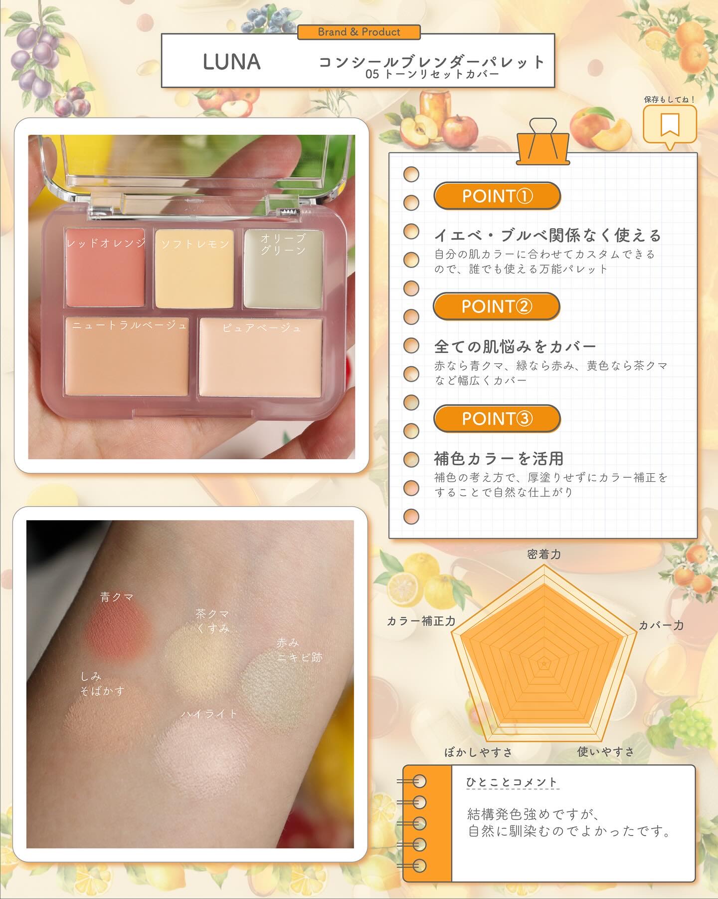 コンシールブレンダーパレット/LUNA/パレットコンシーラーを使ったクチコミ（3枚目）