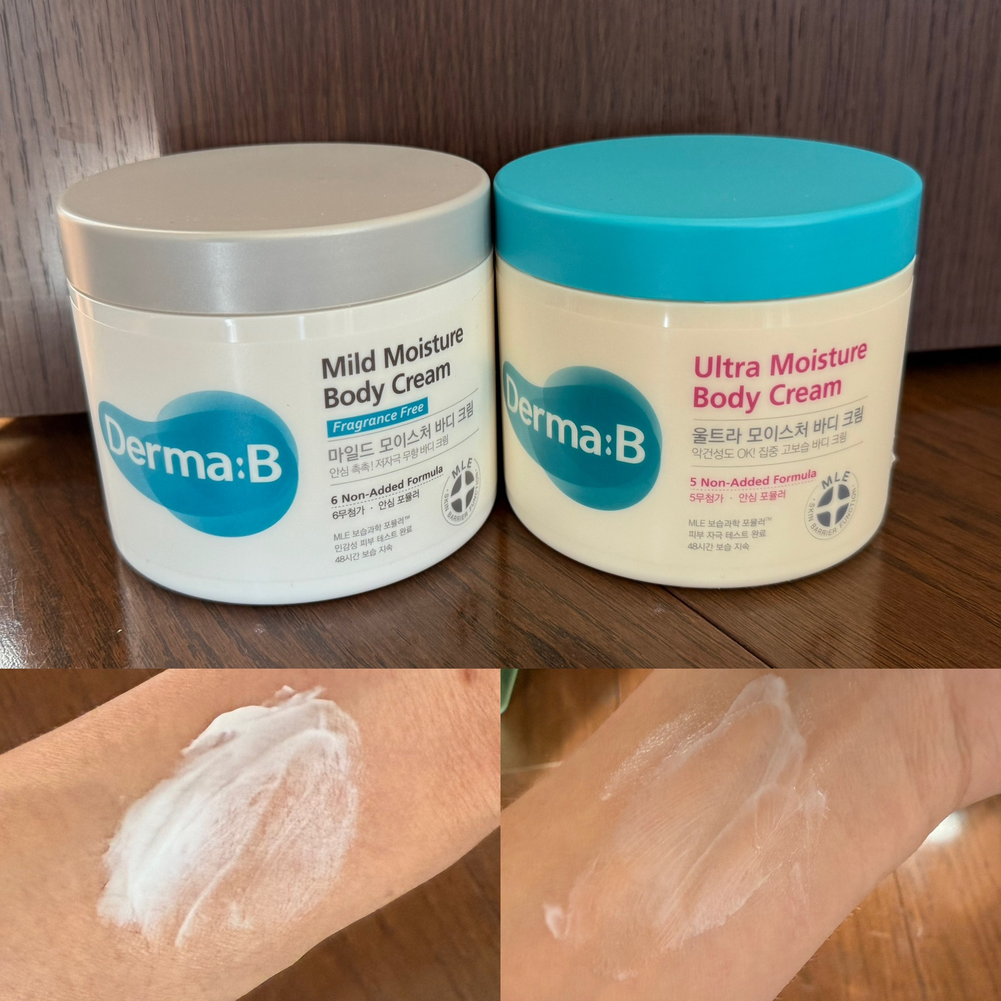 DERMA:B

左から

🌟MILD MOISTURE BODY CREAM

430ml

6種類の危険物質不使用で無香料。

超こっくりクリームですごく保湿したい時に

おすすめ！

🌟ULTRA MOISTURE BODY CR