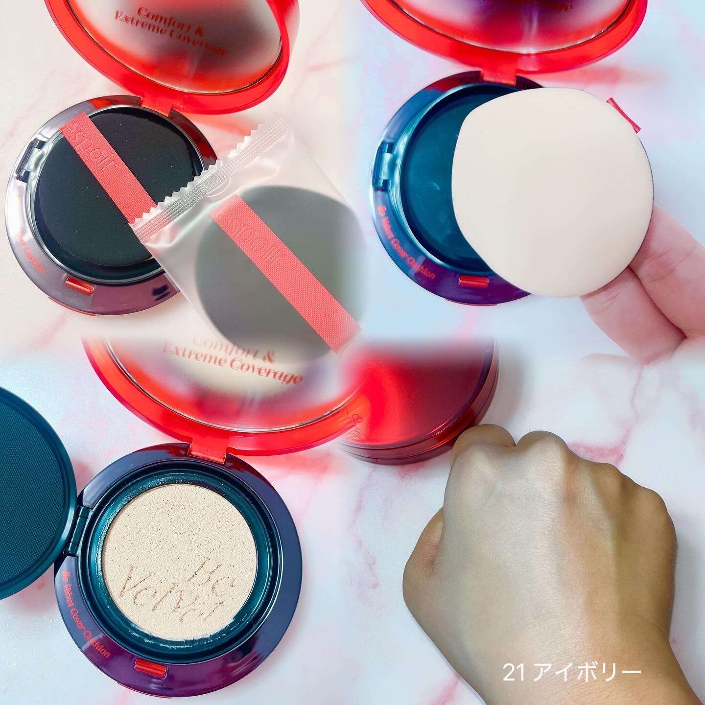 espoir プロテーラービーベルベットカバークッションのクチコミ「韓国コスメ初👑100時間持続認証を獲得したespoirのビーベルベットカバークッション‼️密着.....」（2枚目）