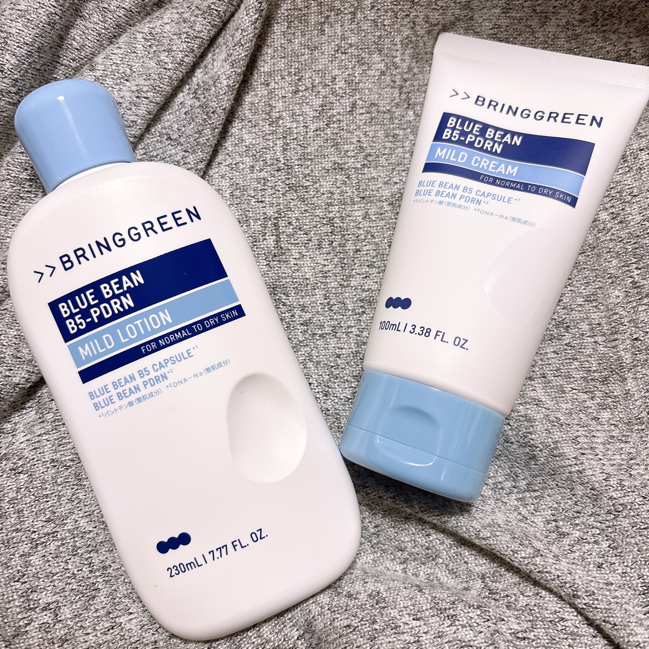 今回は ブリングリーン さんから
「ブルービーンB5-PDRN™マイルドローション」と
「ブルービーンB5-PDRN™マイルドクリーム」をお試ししました🫧

青豆由来パンテノール（* 1）をマイクロカプセル化！？
肌のすみずみ（角質層）ま
