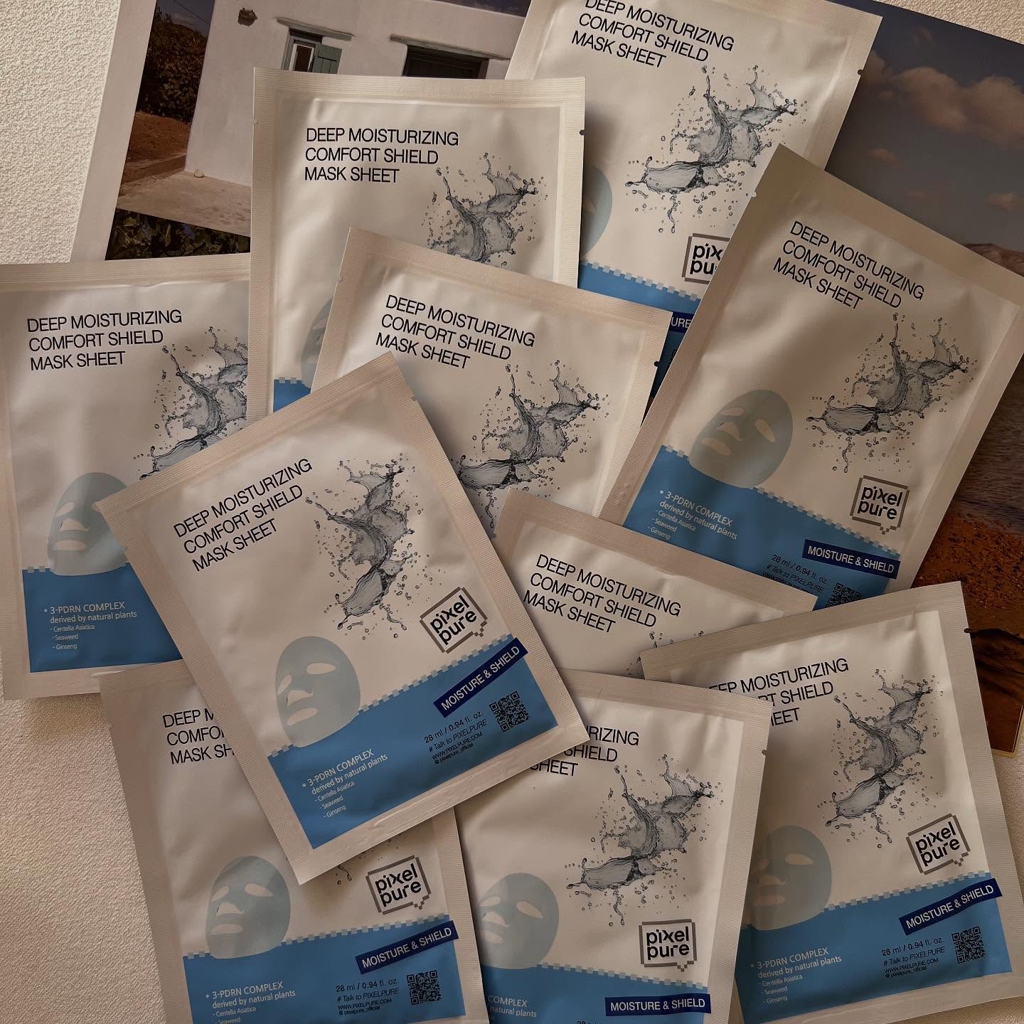 pixelpure ディープモイスチャーライジングコンポートシールドマスクシートのクチコミ「

柔らかな純綿生地にエッセンスをたっぷりのマスクシート

PIXELPUREは従来の動物由来.....」（3枚目）