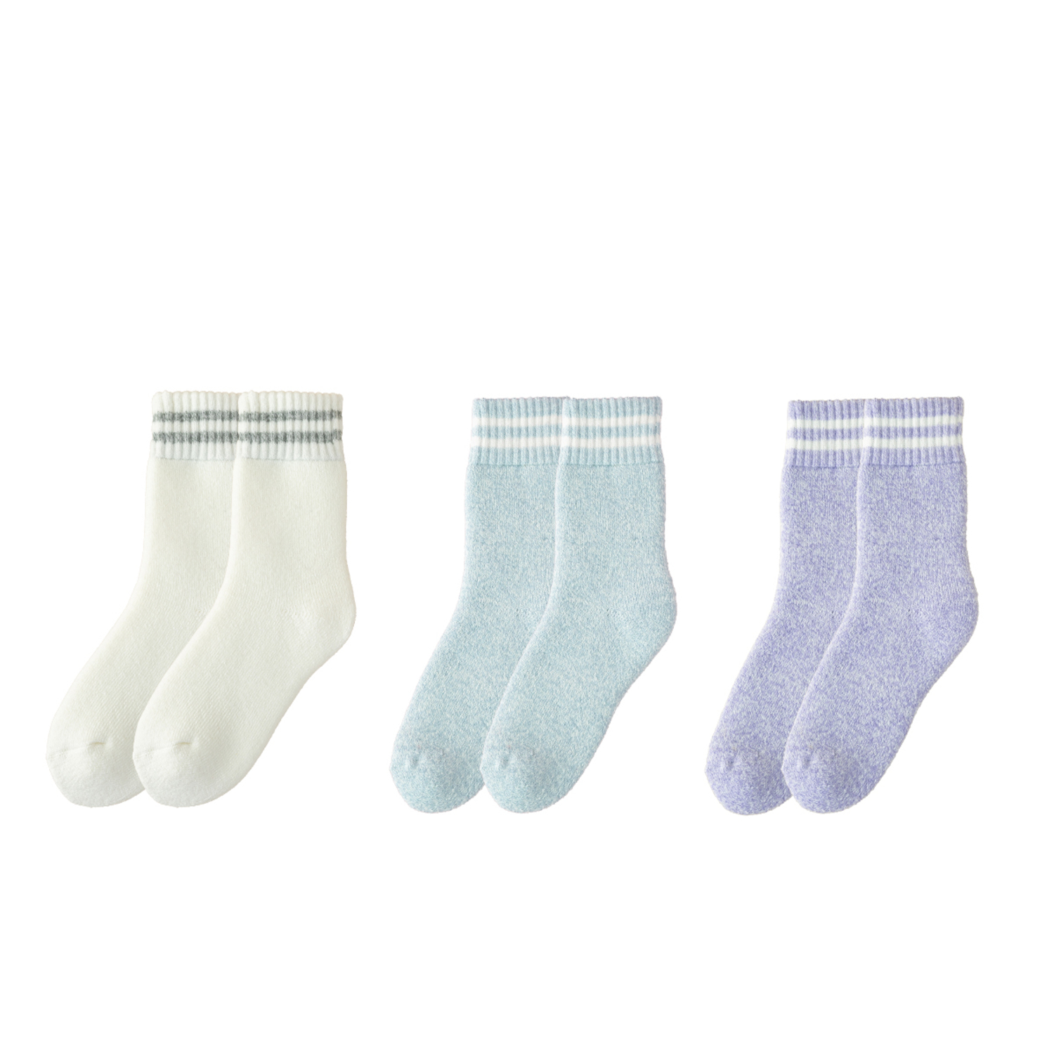 靴下 3足組 ホワイト+ライトグレー+パープル