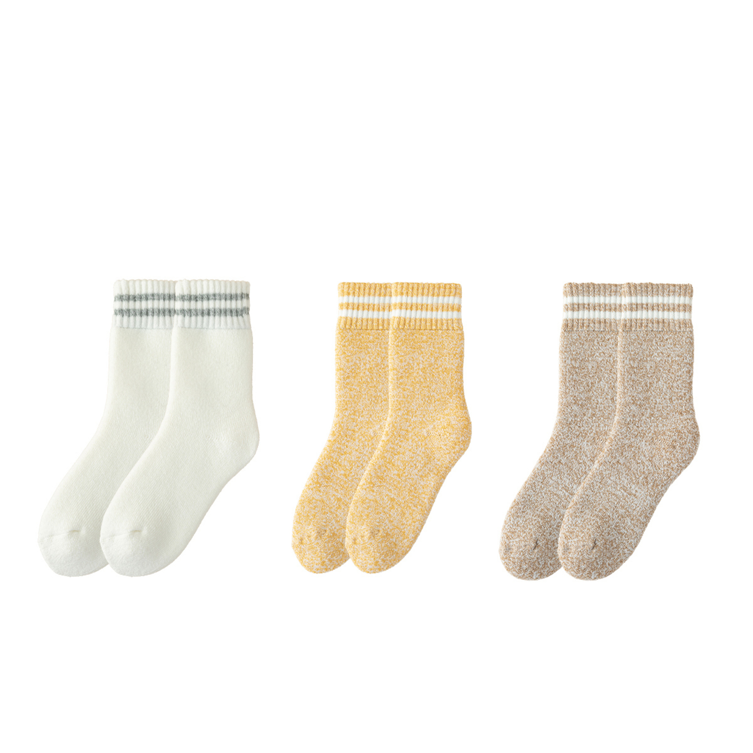 靴下 3足組 ホワイト+イエロー+カーキ