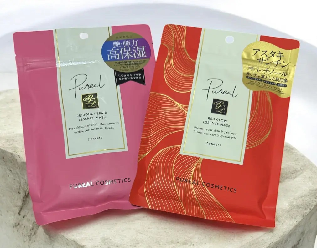 ピュレア 
⁡
☑︎レッドグロウエッセンスマスク…エイジング・くすみ・高保湿

☑︎リジュオンリペアエッセンスマスク…ハリ・高保湿
⁡
薄手マスクがぴたっ
⁡
とろみ美容液がたっぷり
⁡
しっとりとした使用感

残った美容液は首元などにもな