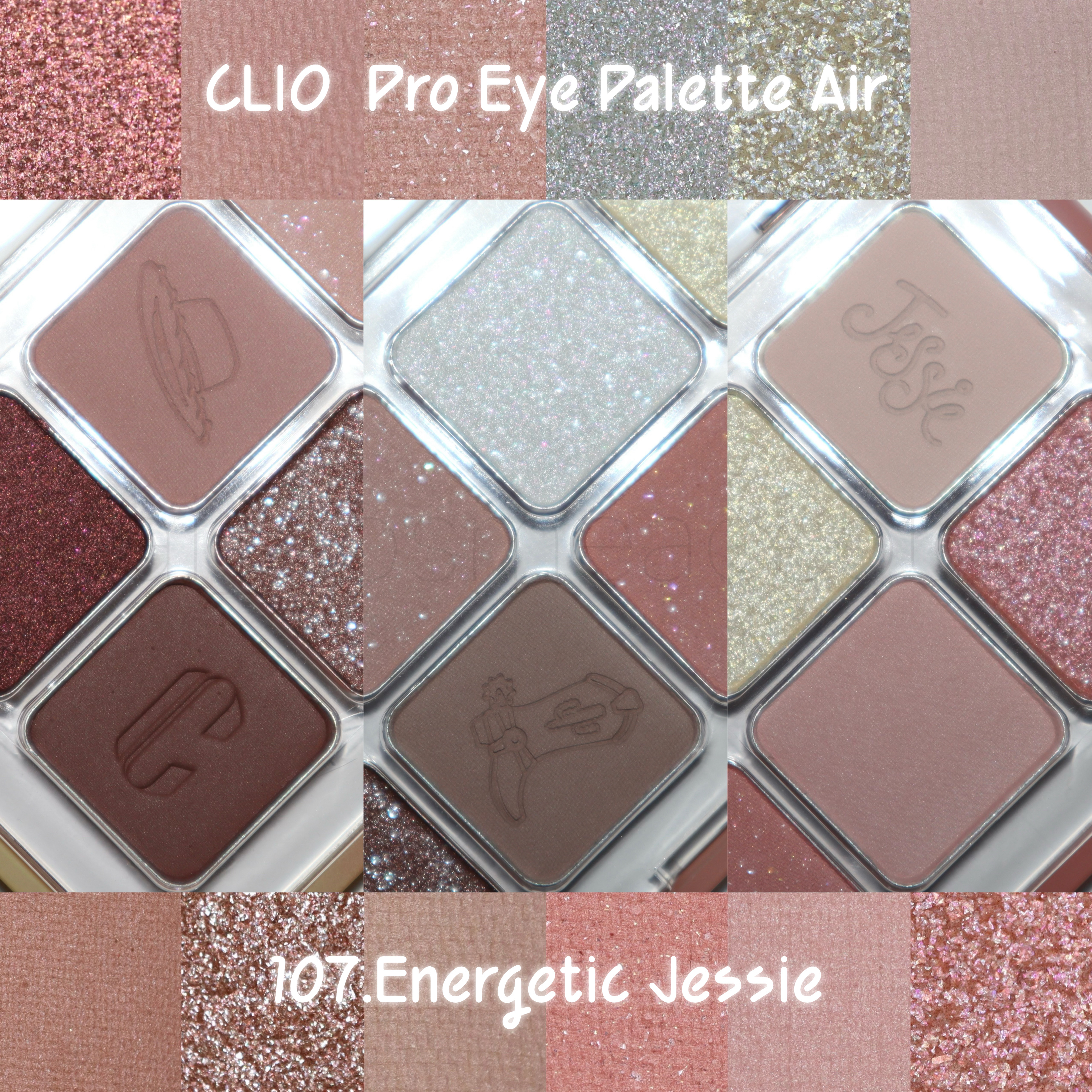 ［CLIO プロアイパレットエア 107.エナジェティックジェシー］

フラッシュ撮影(光を当てて撮る)とマットパールやシマーに入った繊細なパールの輝きや、大粒のグリッターの煌めきがよりわかりやすく撮れたので、購入時の参考になれば嬉しいなと