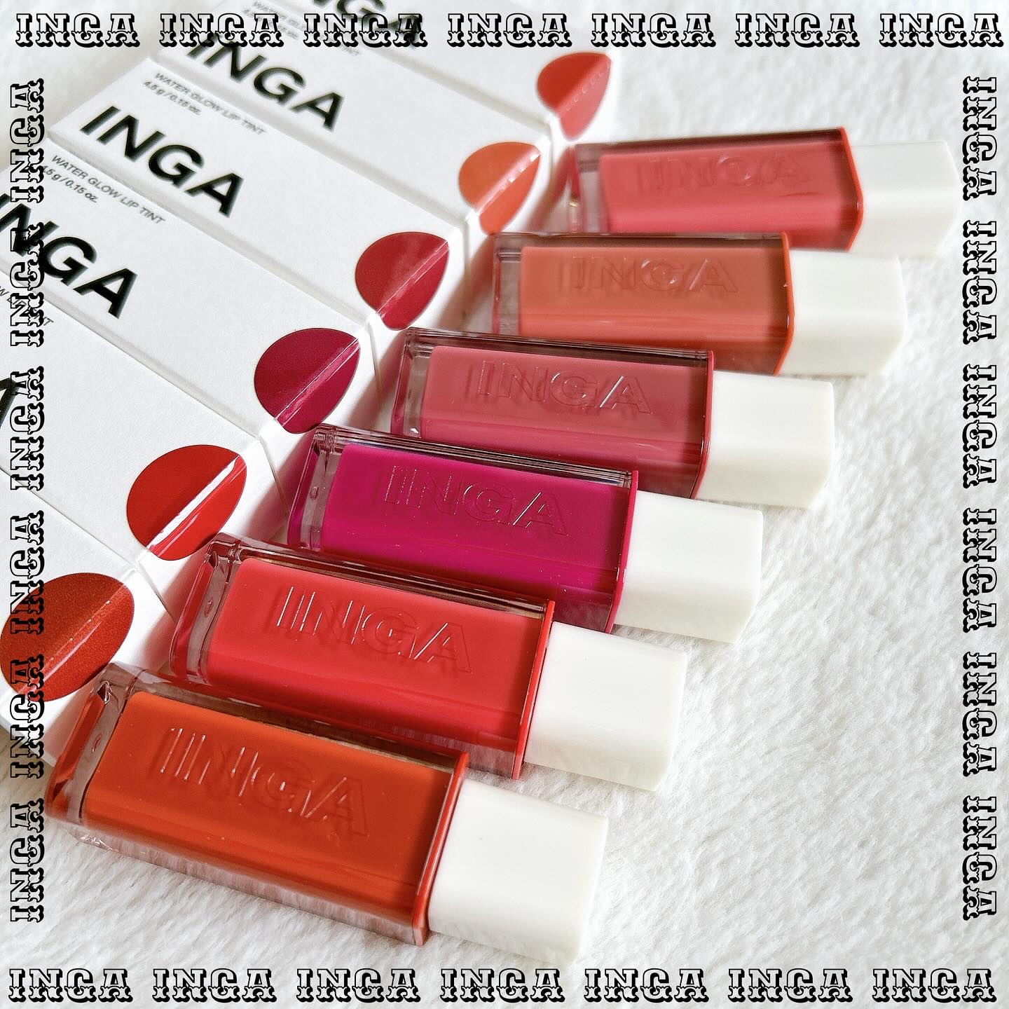 INGA 
ウォーターグローリップティント

水彩ティントとしてSNSでもバズっているティント♥️
落ちない"ちゅるん"と、"うるつや"リップが可愛すぎます💎
それだけでなく、カラーもパーソナルカラーに合わせて使える13色展開なのが嬉しい