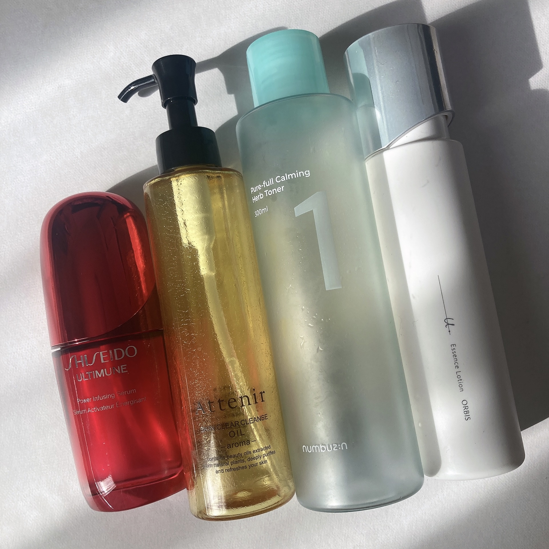 #使い切りスキンケア

#オルビス
オルビスユードットエッセンスローション

#numbuzin
1番 青草たっぷり93％整肌トナー

#アテニア
スキンクリア クレンズ オイル ＜アロマタイプ＞

#SHISEIDO
アルティミューン™ 