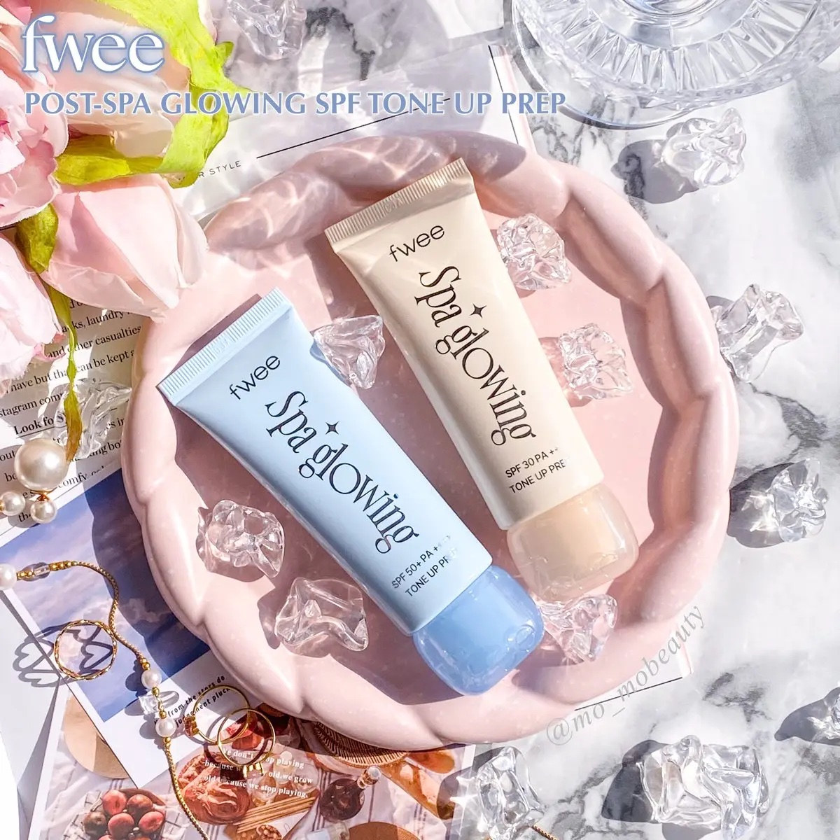 SNSで話題のfweeの新作下地 スパグロウUVトーンアップベース本当にすごい使いやすい💛🩵

毛穴をカバーして滑らかな肌になるしスパ終わりのような潤いのあるツヤ感が出る✨トーンアップもしっかり◎私は乾燥肌用の02が好き♡これからの季節