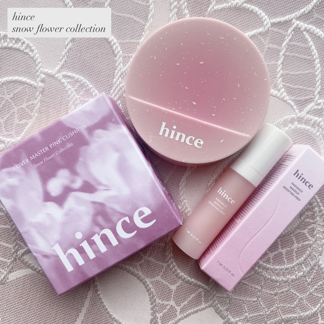 hince
カバーマスターピンククッション17号
ラディアンスメイクアップブースティングプレップ

hinceのホリデーアイテムとして
化粧ノリがアップするブースターと
限定パケのクッションファンデが発売⸝⋆⸝⋆

꒰ ラディアンスメイクア