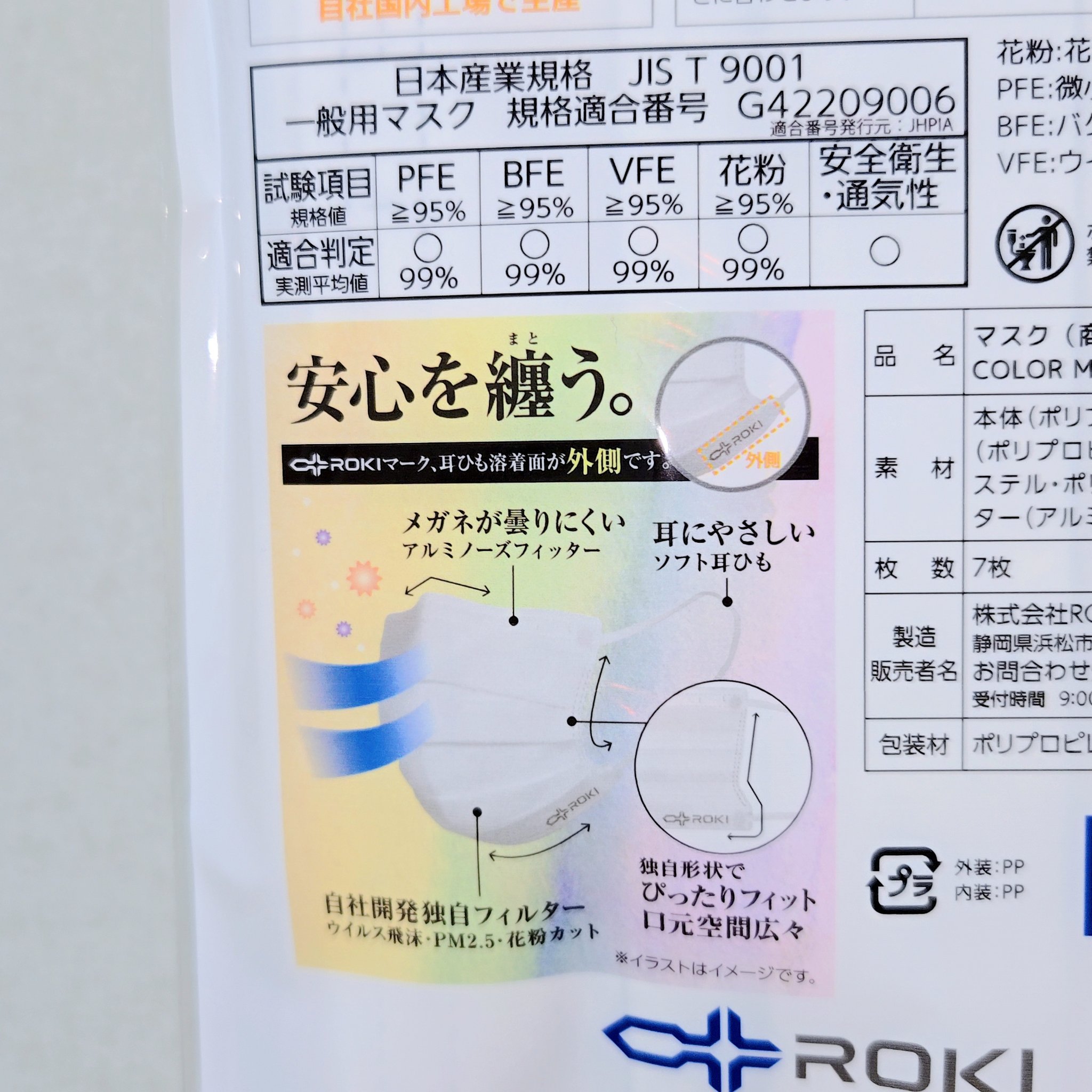 カラーマスク バイカラー 7枚入り/ROKI/マスクを使ったクチコミ（2枚目）