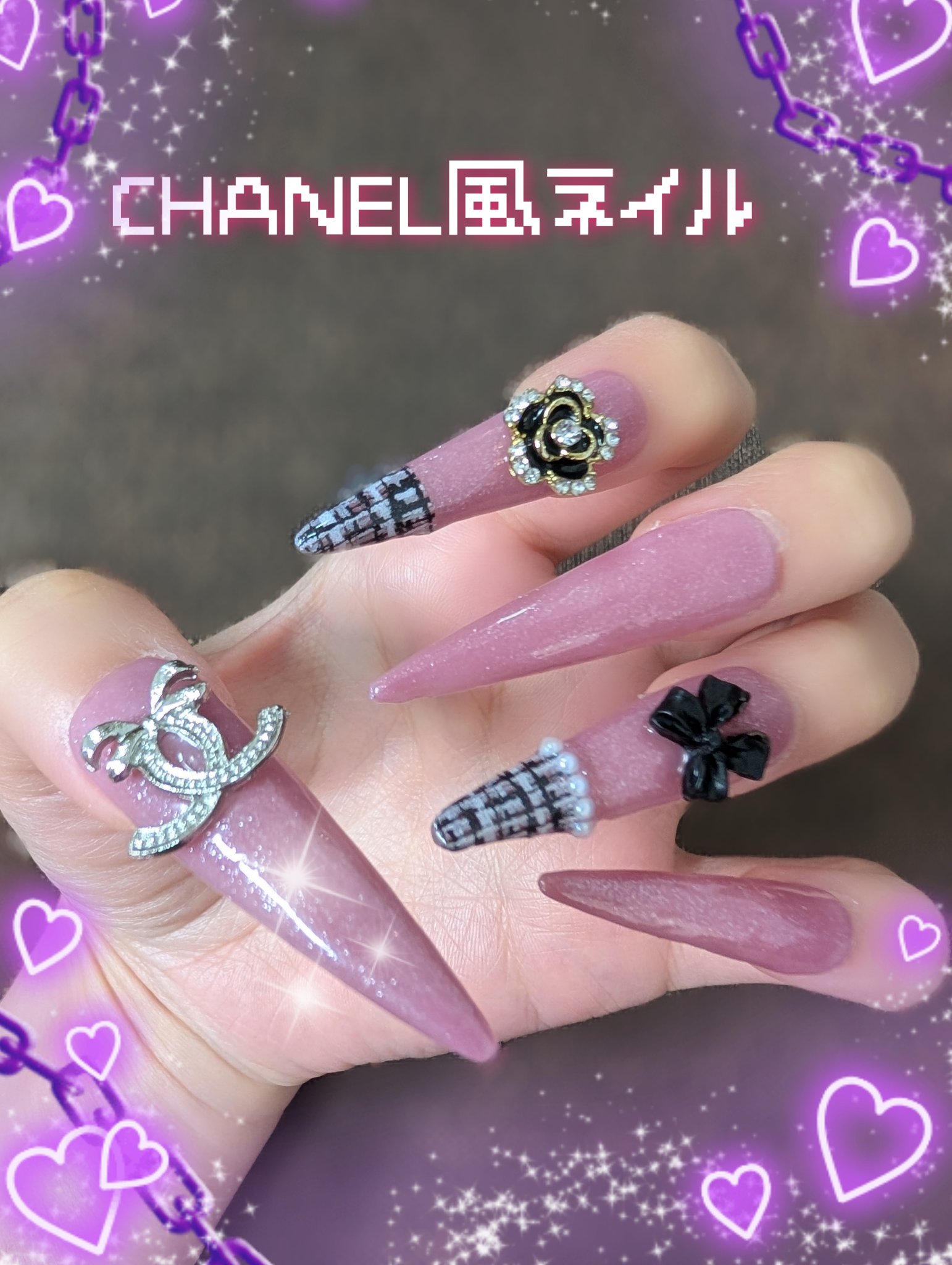 #CHANEL風ネイル,#セルフネイル,#ニット映えネイルのネイルデザイン