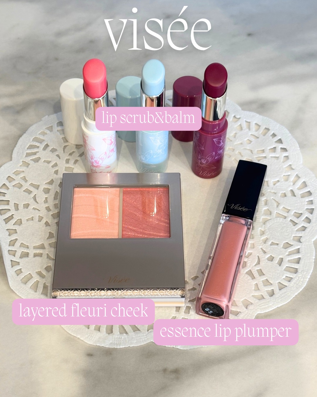 Viséeさまのプレキャンに当選し、
🌸レイヤードフルリチーク
🌸エッセンスリッププランパー
🌸リップスクラブ＆バーム（非売品）
をいただきました
新作の気になっていたチークは付属のブラシは若干かためかなと感じましたブラシを変えると肌