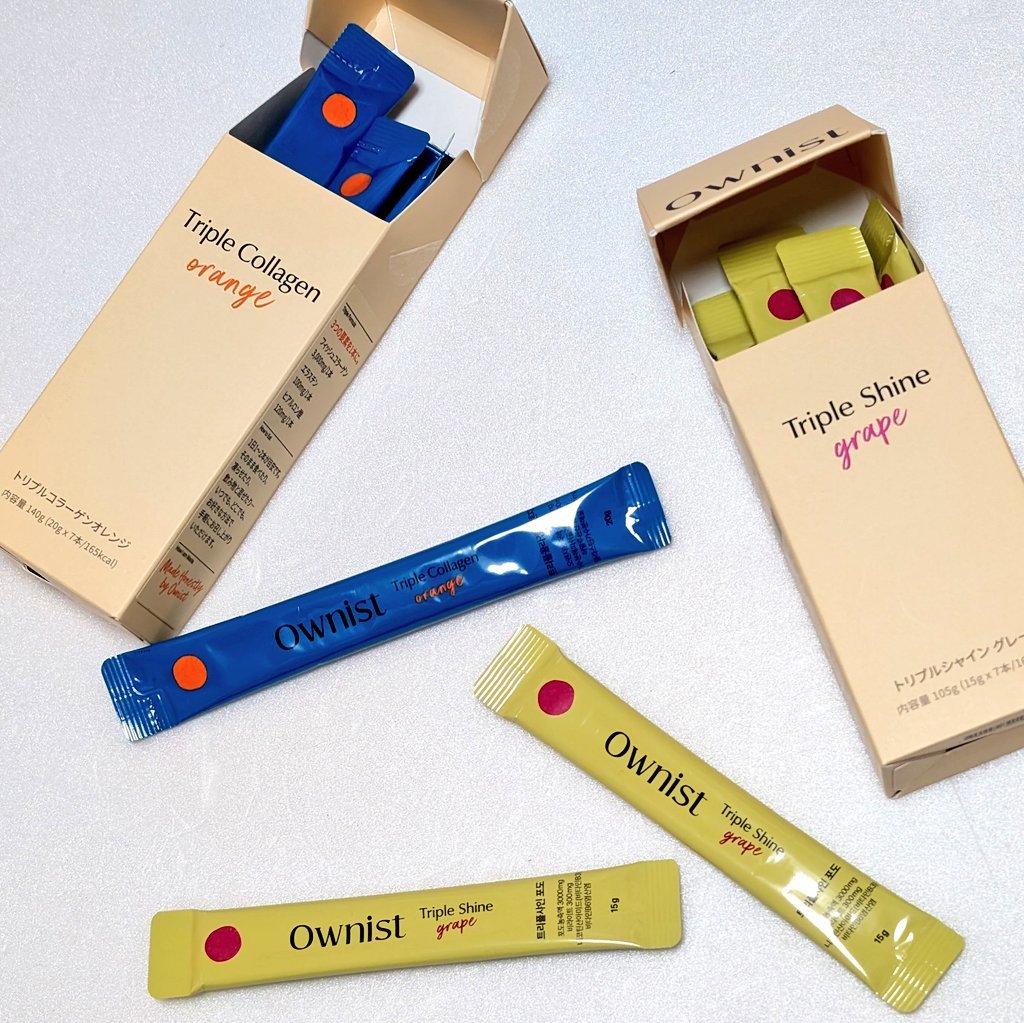 #PR
韓国初のインナーケアブランド✨Ownistの
🍊トリプルコラーゲンオレンジ
🍇トリプルシャイングレープ
が美味しく続けられそう🥹

クイッと飲めるコラーゲンオレンジはお肌のハリ対策に🩷
おやつ感覚のトリプルシャイングレープは