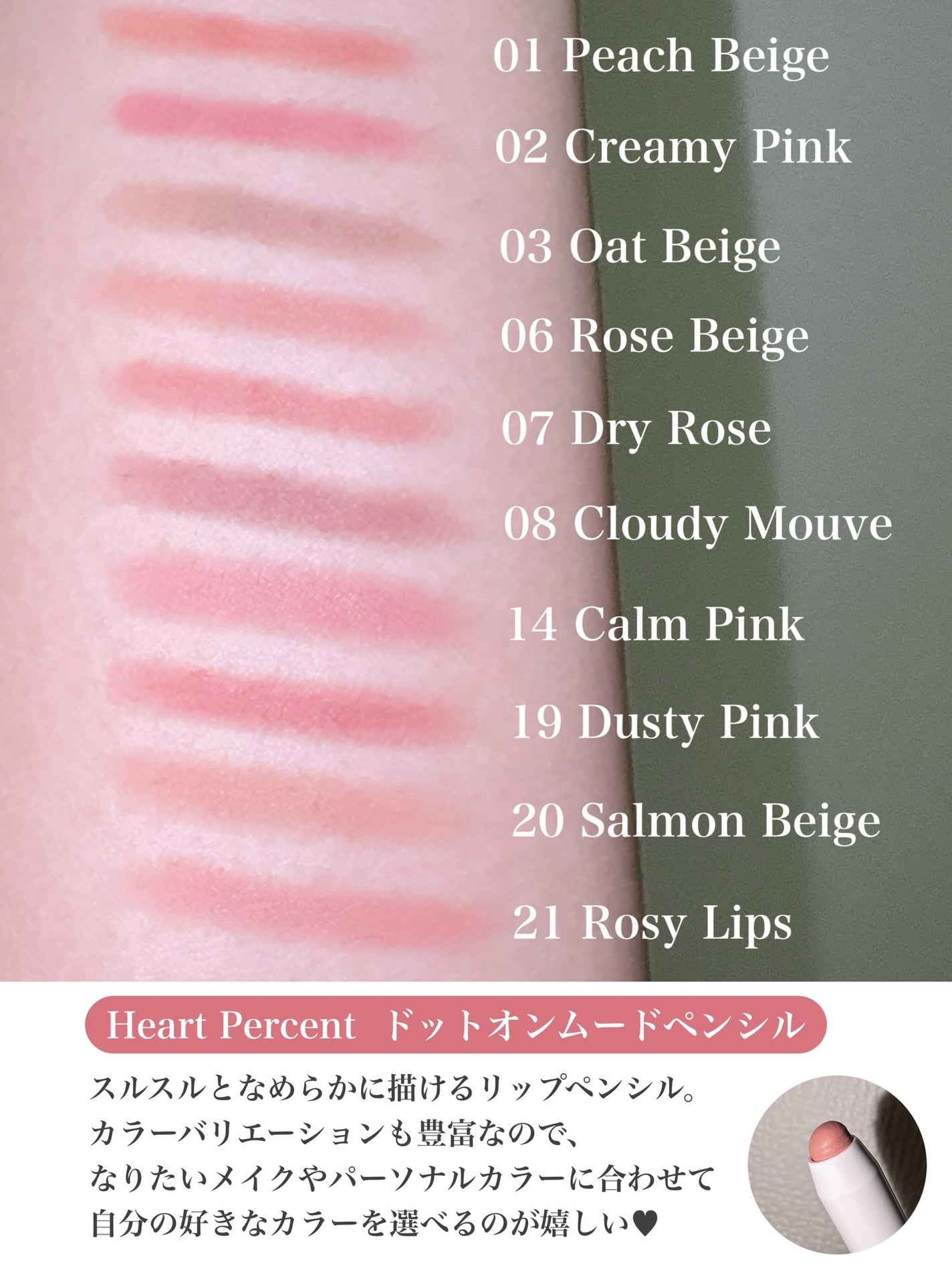 ドットオンムードリップペンシル/Heart Percent/リップライナーを使ったクチコミ(2枚目)