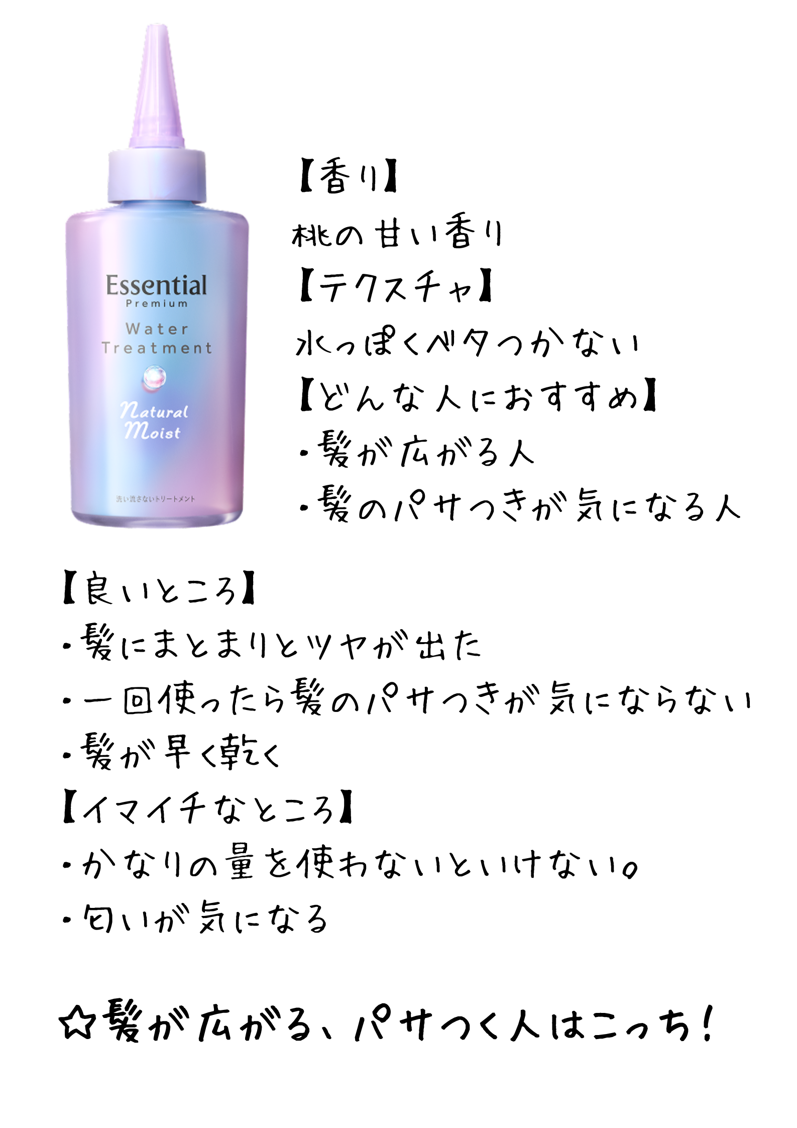エッセンシャル プレミアム ウォータートリートメント EXスムース/エッセンシャル/アウトバストリートメントを使ったクチコミ（1枚目）