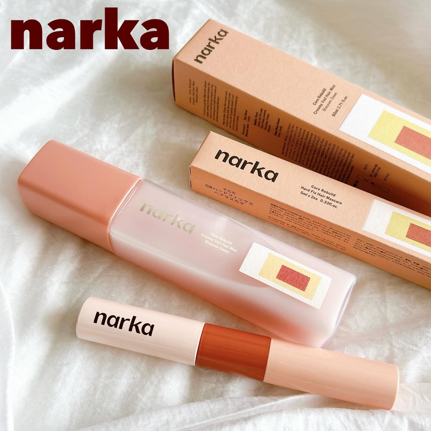 LOFTで見かけて気になっていたnarka🌹
季節の変わり目によるくせ毛にも🫶🏻
3秒スタイリング+ツヤ髪ダブルケアセット(ヘアマスカラ+ヘアミスト)を使ってみました💕

●Creamy Vail Hair Mist Blossom