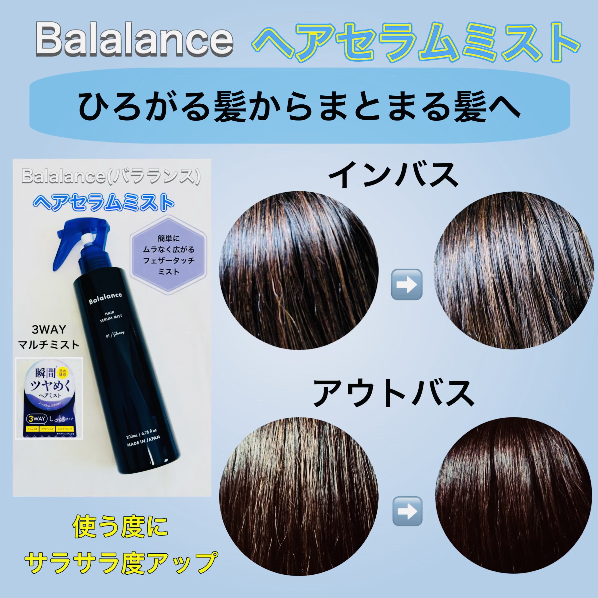 ヘアセラムミスト01（グロッシー）/バラランス/ヘアミストを使ったクチコミ（3枚目）