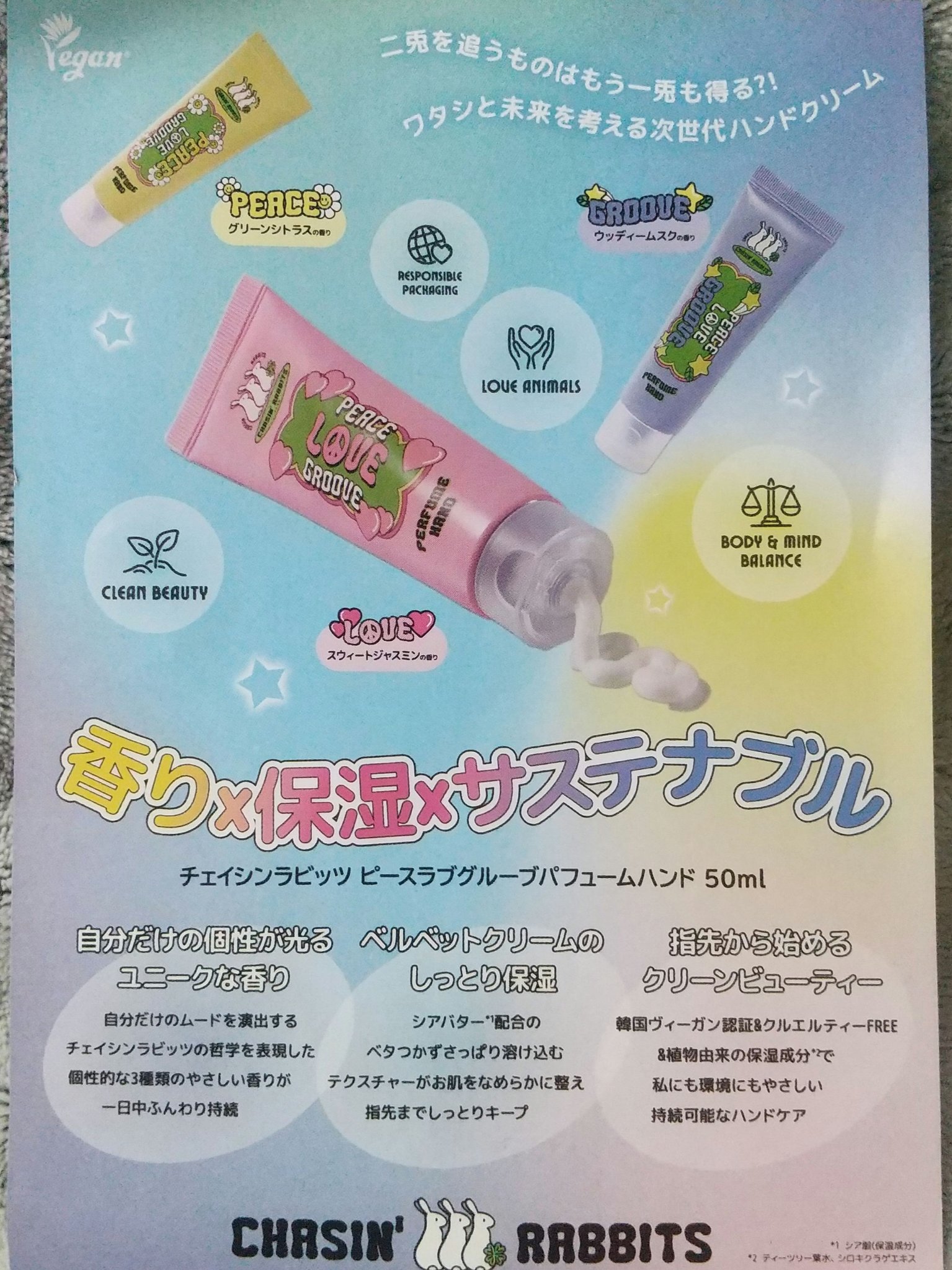 CHASIN'RABBITS チェイシンラビッツパヒュームハンドラブのクチコミ「【使った商品】チェイシンラビッツパヒュームハンドラブ
【商品の特徴】ハンドクリーム
【使用感】.....」（2枚目）