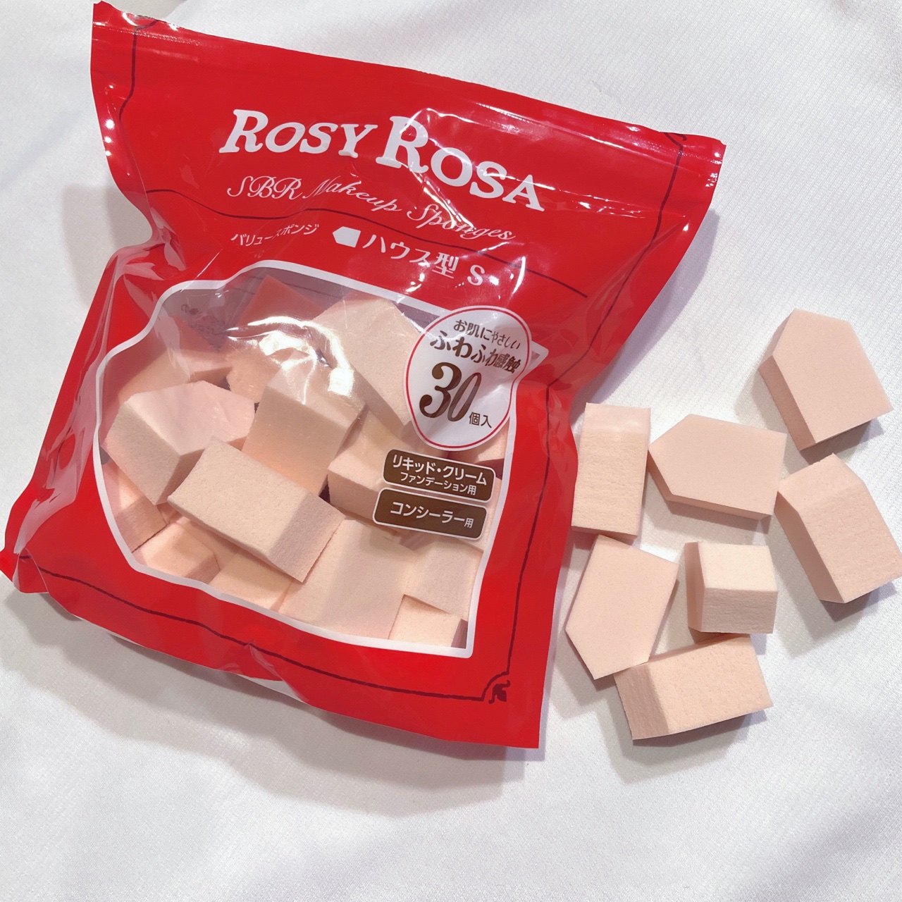 バリュースポンジN ハウス型タイプS 30P/ロージーローザ/パフ・スポンジを使ったクチコミ（1枚目）