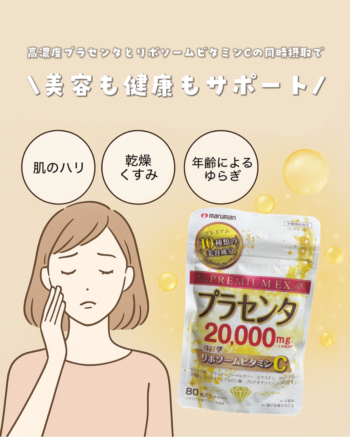 プラセンタ20,000＋リポソームビタミンC/マルマン/美容サプリメントを使ったクチコミ（3枚目）