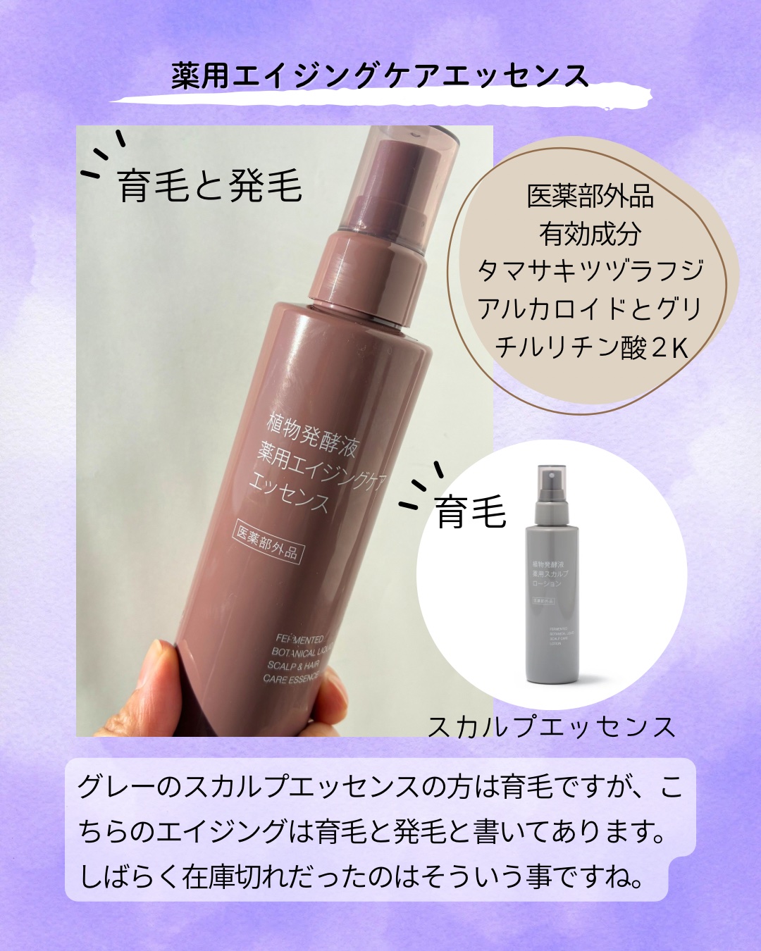 植物発酵液 薬用エイジングケアエッセンス 医薬部外品/無印良品/頭皮ローションを使ったクチコミ（2枚目）