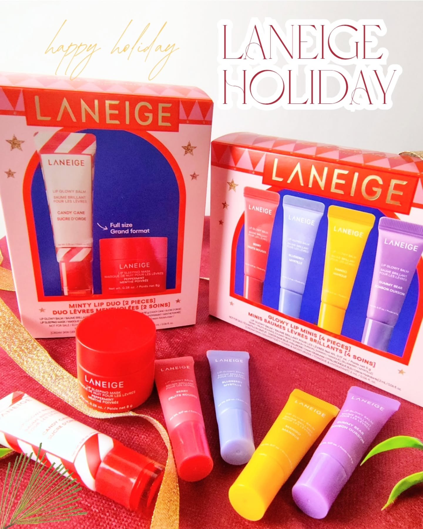 あっという間にもう12月！
ホリデーシーズンが始まったね😊

美容好きの友人達へのクリスマスギフトの準備はOK?
まだの人、LANEIGEのHolidayキット第2弾の2種は
いかが？

◎リップグローウィーバームセット
4種のフルーティ