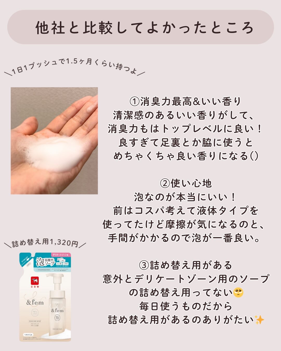 アンドフェム フェムケア泡ソープ/＆fem/デリケートゾーンケアを使ったクチコミ（3枚目）