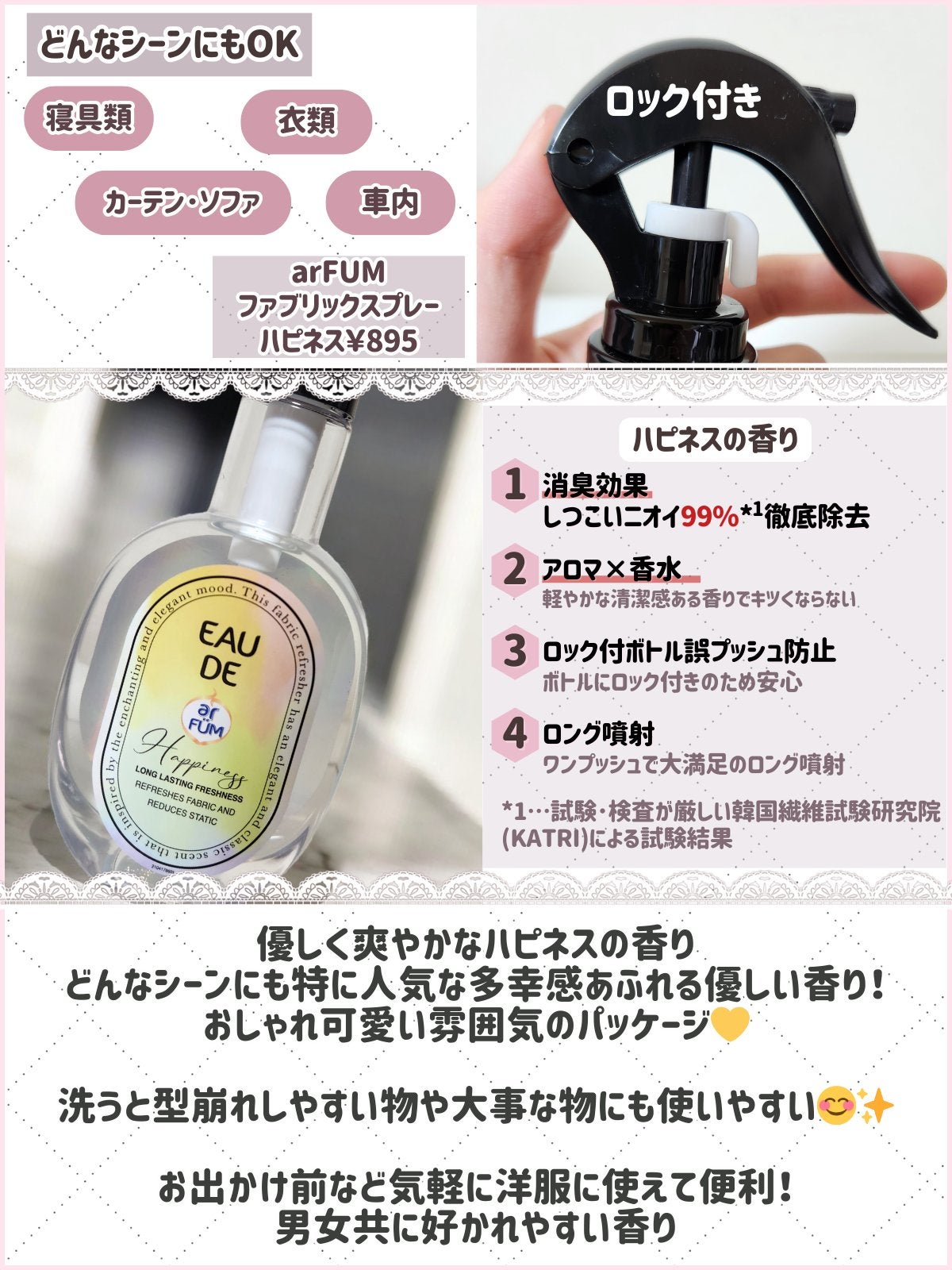 ファブリックスプレー ハピネス/arFUM/ファブリックミストを使ったクチコミ(3枚目)