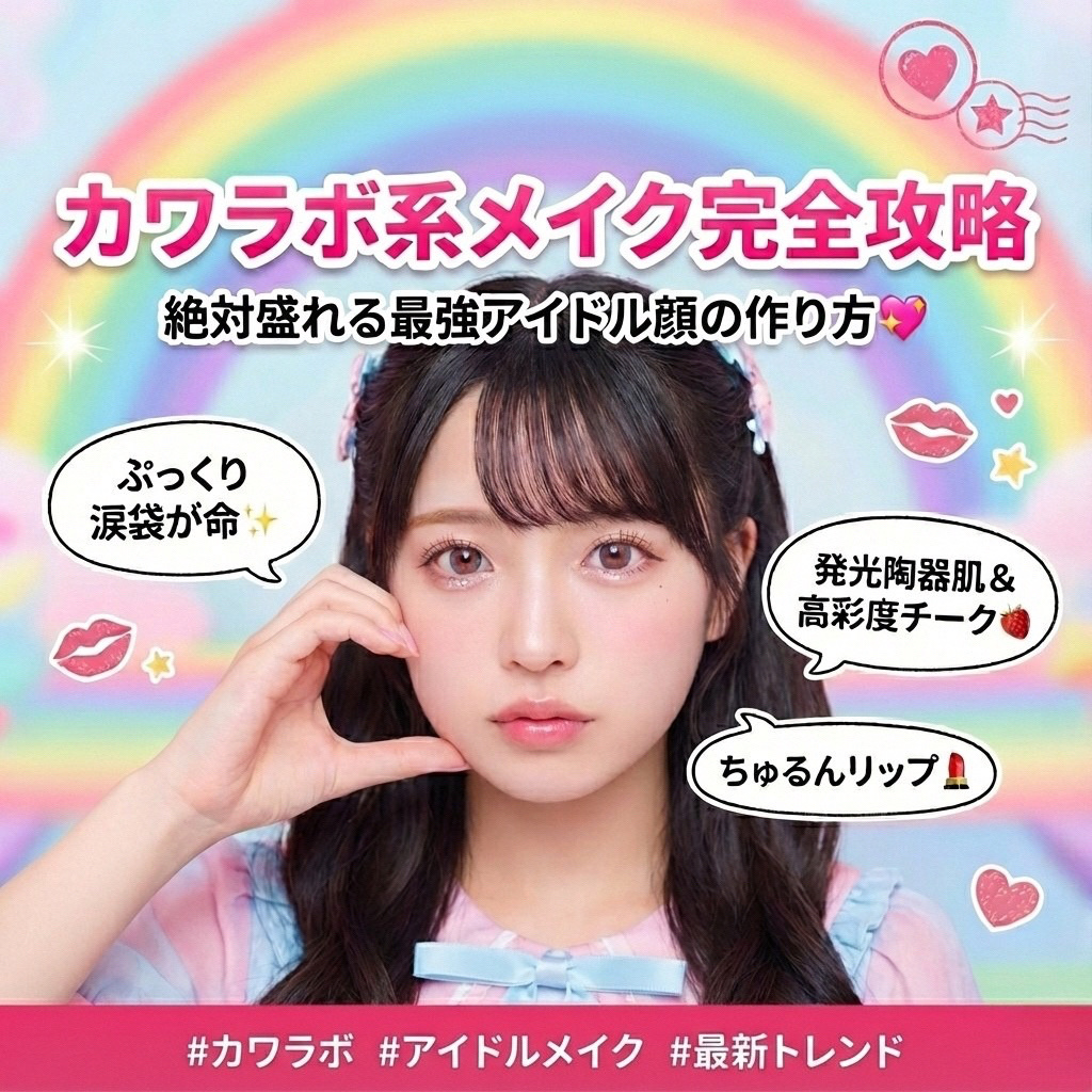 🎀カワラボ系（NEW KAWAII）メイクレシピ🎀


「絶対的に盛れる、令和の最強アイドル顔」

誰が見ても「可愛い！」と思わせる、お人形さんのような陶器肌と、画面越しでも映えるキラキラ感がポイントです💭


🎀メイクポイント5つ