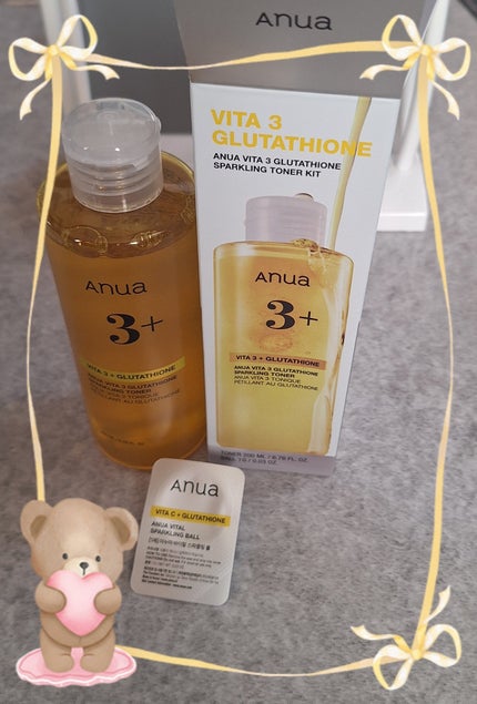 Anua ビタミン3グルタチオンスパークリングトナーのクチコミ「Anua
ビタミン3グルタチオンスパークリングトナー
ビタミンC
グルタチオン配合
使う前.....」(1枚目)