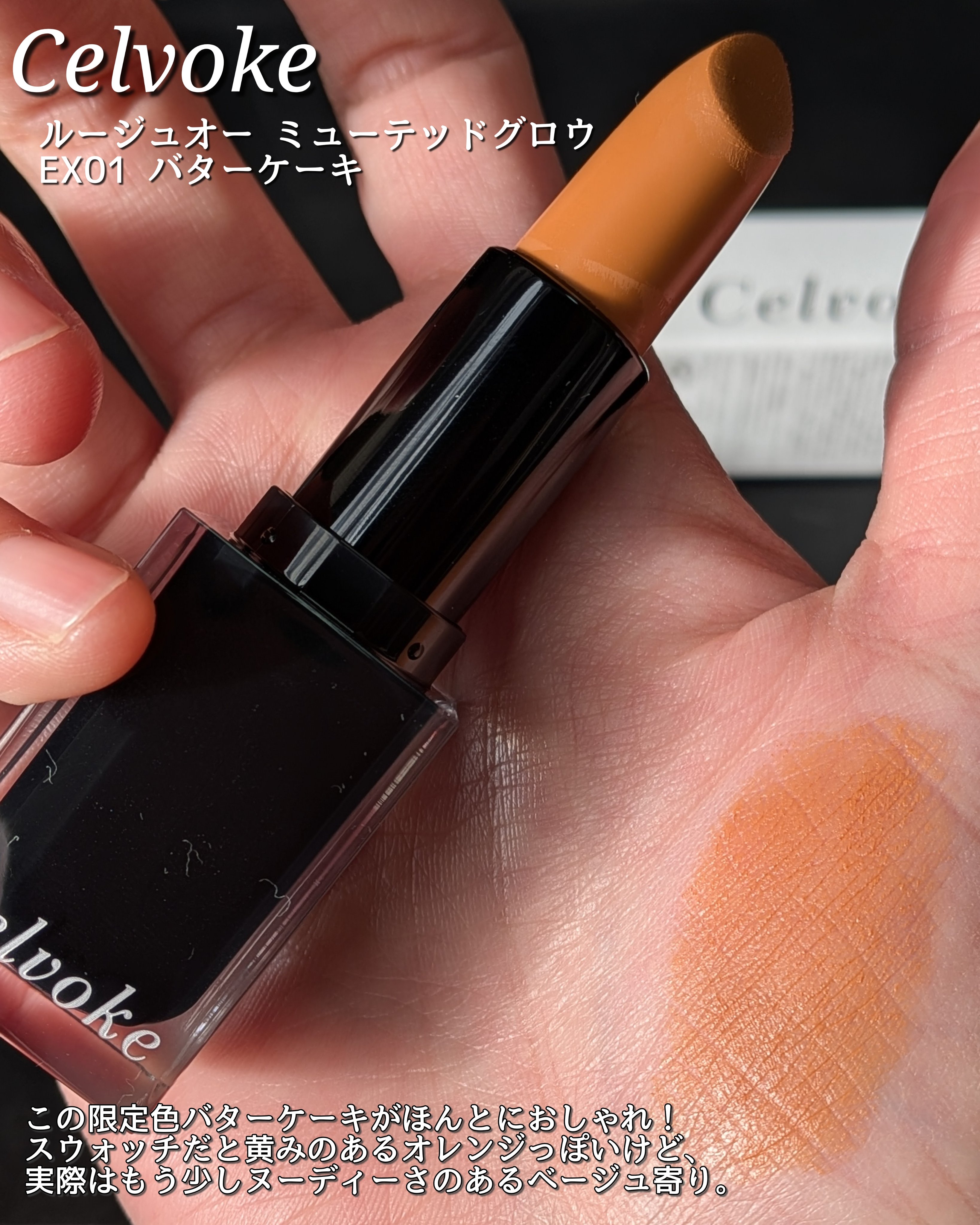 セルヴォーク ルージュ オー ミューテッドグロウ EX01 バターケーキ/Celvoke/口紅を使ったクチコミ（2枚目）