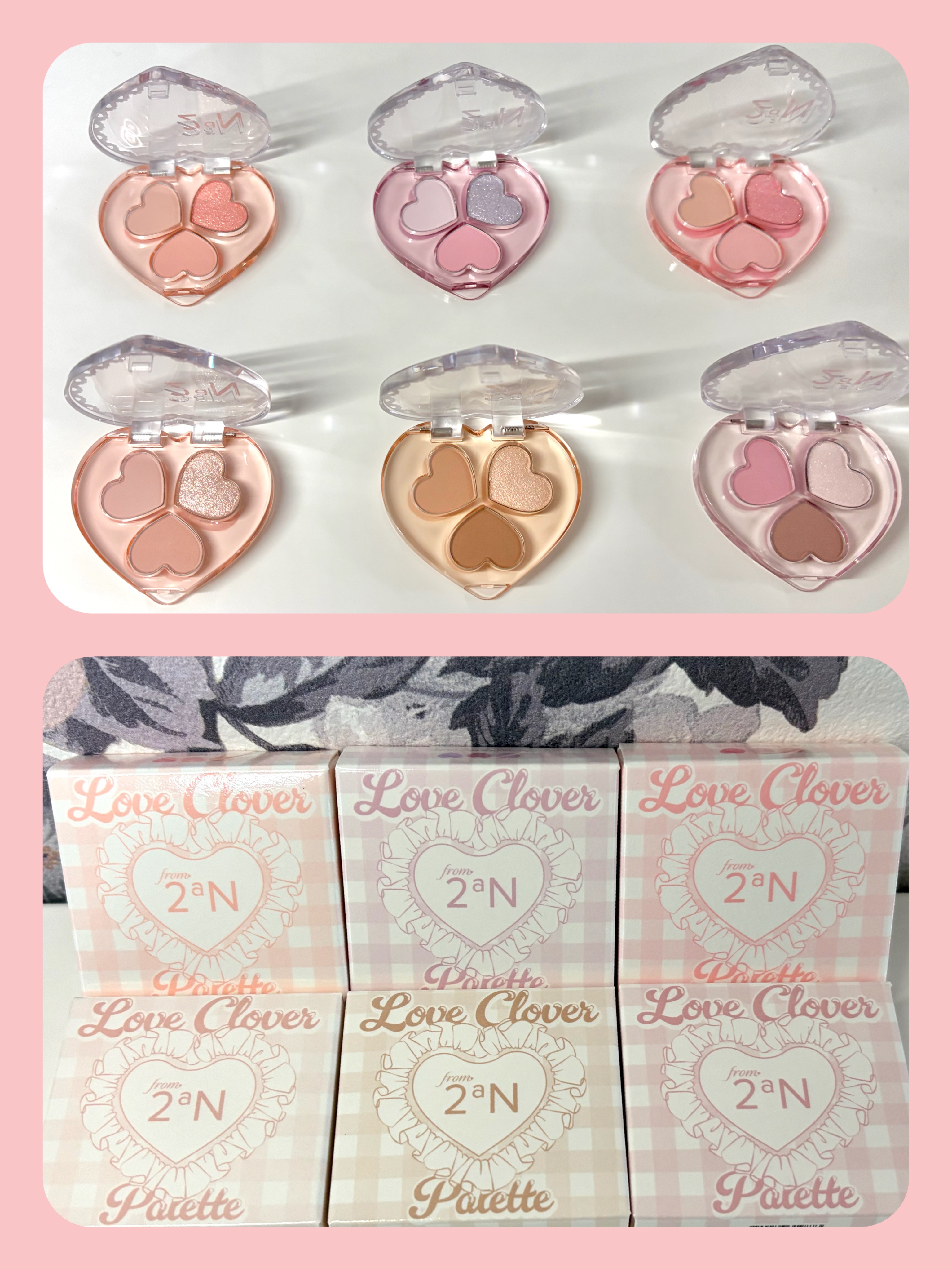 韓国コス2aNのセブンイレブン限定新作❣️

🩷01 ピンクブルーム
🧡02 バニラクリーム
💜03 コットンピンク
🤍04 トロピカルラブ
💛05 ブルーミングライラック
🤎06 ピンクシャワー

ラブクローバーパレットはパッ