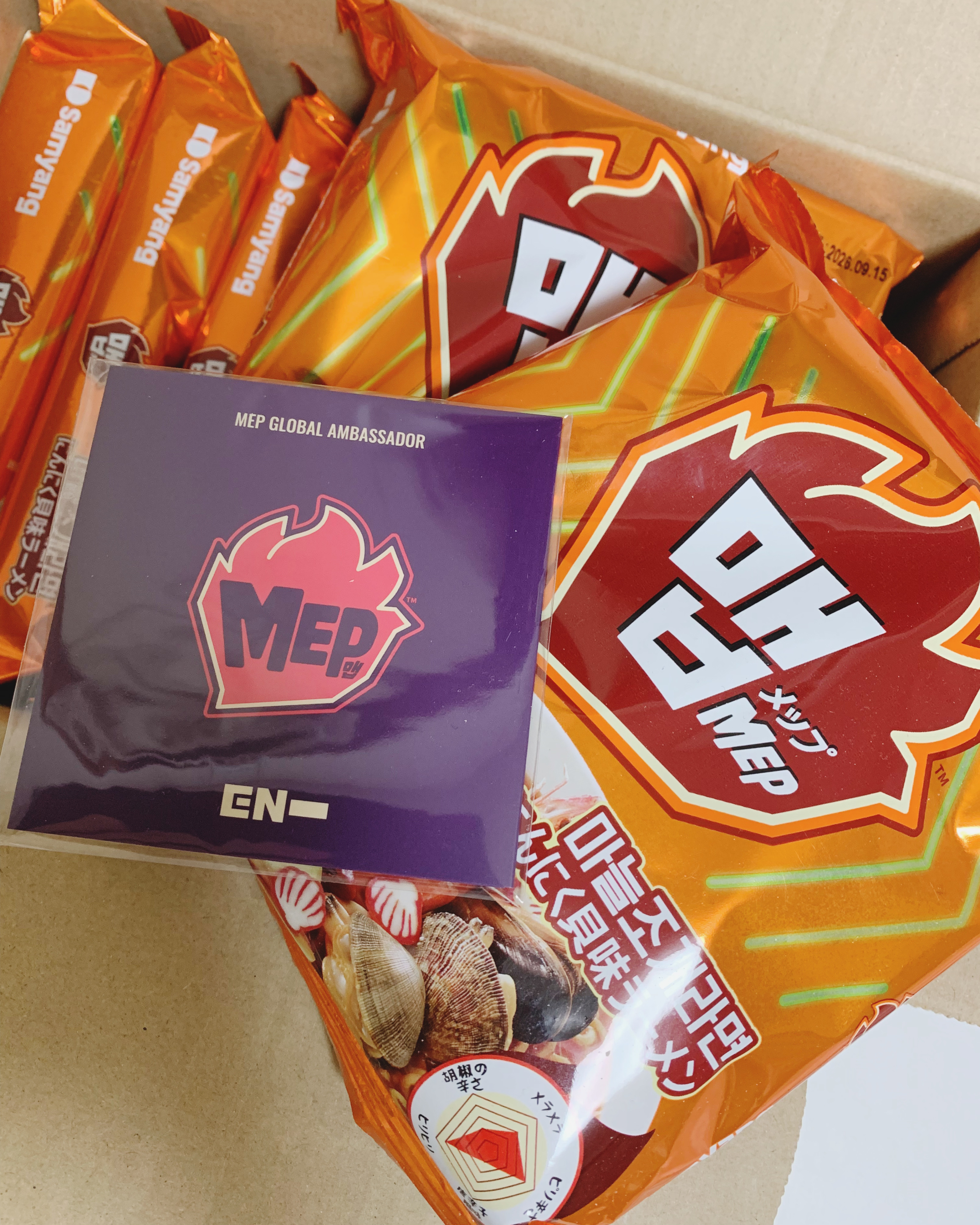 MEP

メガコスメランドでもらって初めて食べてから
大ハマりのメップ🔥
出汁きいててめっちゃ美味しいの
辛いの好きだったら食べてみて欲しい！

Amazonブラックフライデーで
8袋1399円ってただでさえ安いのに
ENHYPENのフォ