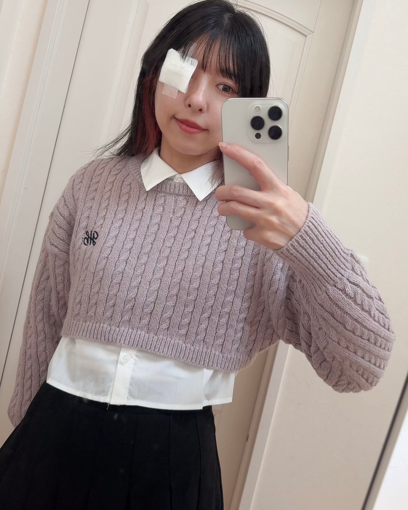 クロップド丈ケーブルニット×シャツアンサンブル/GRL/その他を使ったクチコミ(1枚目)