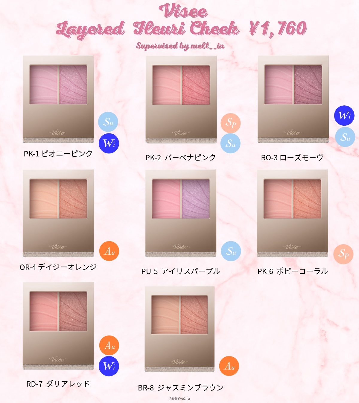 今日は、バズりまくりのヴィセの2色チークパーソナルカラー分けしてみました❤︎

—————————————

#ヴィセ 
#レイヤードフリルチーク 

1,760円

👇🏻カラー別おすすめパーソナルカラー

イエベ春🌸
PK-2 / 