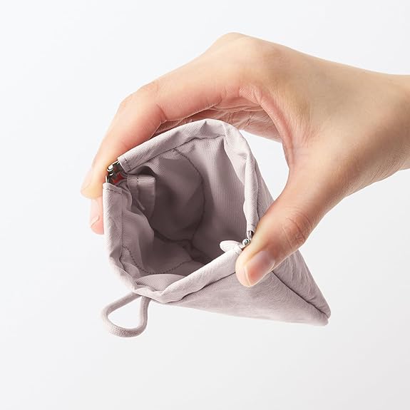 リンクルナイロン 片手で開くフラットポーチ ピンク