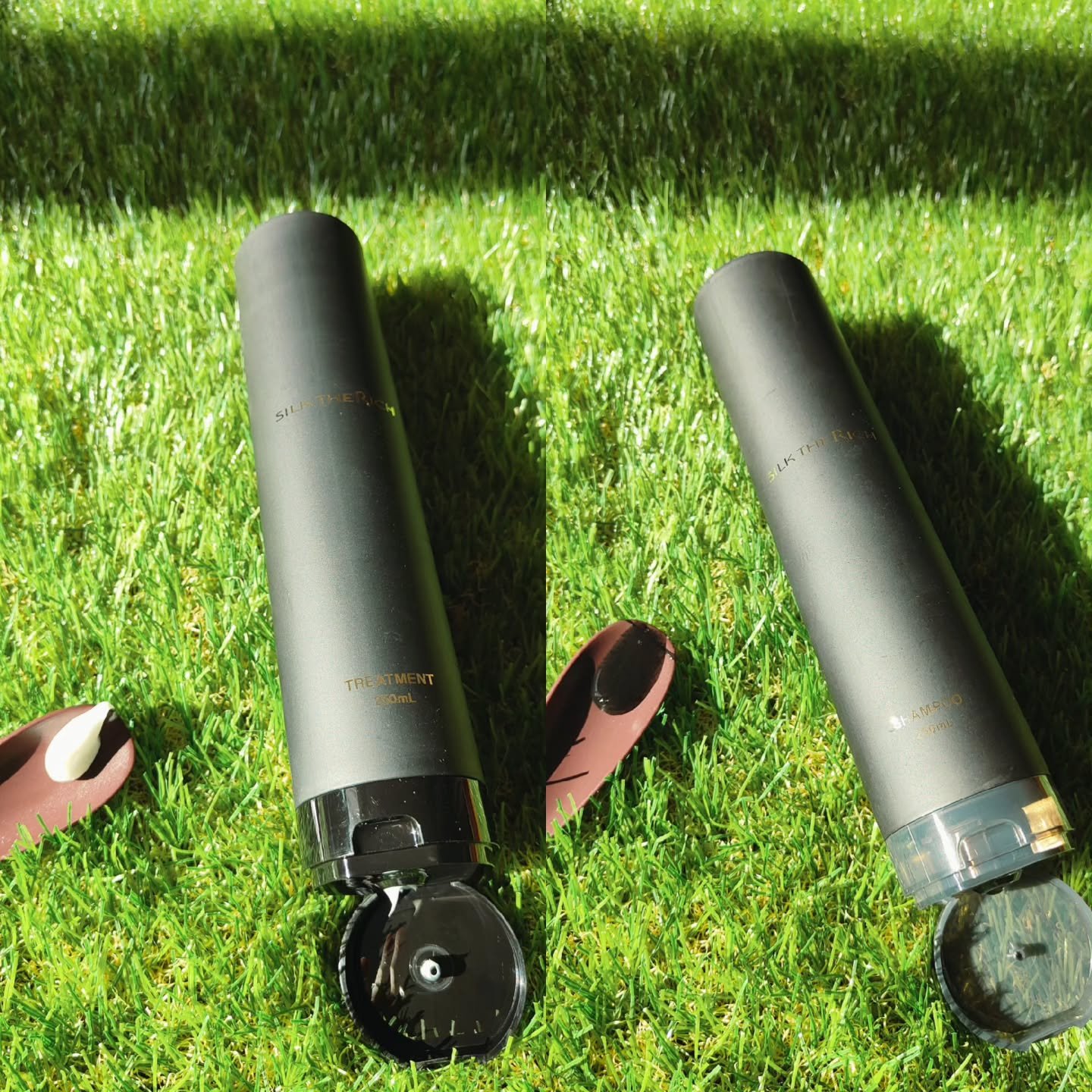 ❮ シルクザリッチ【スカルプ&リペア】 ❯

オシャレな黒金ボトル。
お風呂場にあるだけで、リッチな気分に✨
ムードナイトムスクの香りが、更に気分を高めますദ്ദി ˃ ᵕ ˂ )
濃厚な泡で包み込むように洗うと、毛先がまとまりやすくなった