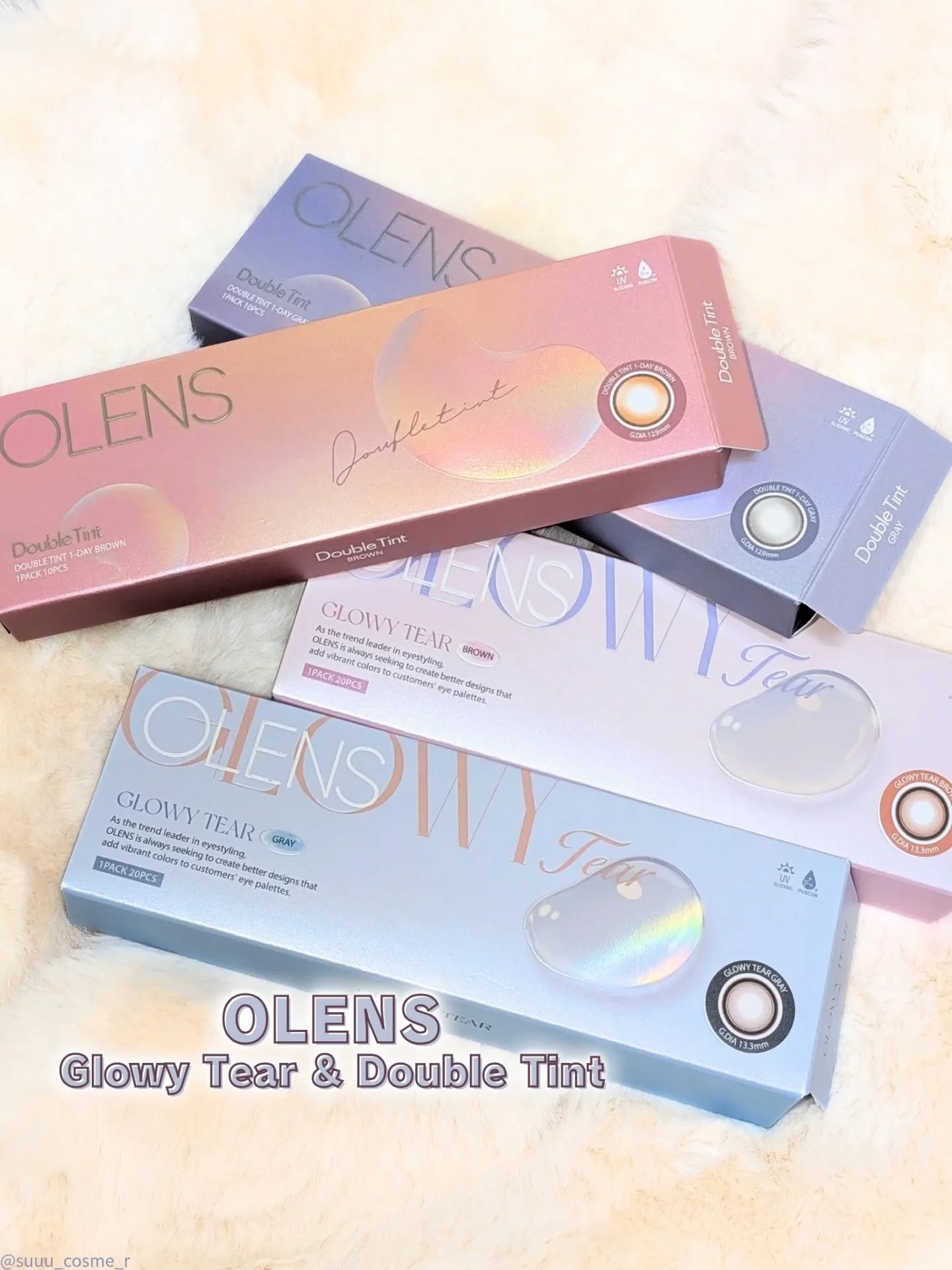 OLENS(オーレンズ)
うるツヤが可愛い水光カラコン🫧
ダブルハイライターで回ってもバレにくいのがポイント✨️

■グローイティアブラウン&グレー
細めと太めの2種のハイライターで光が入りやすくきゅるんっとした目元に🫧
ブラウンは黄み