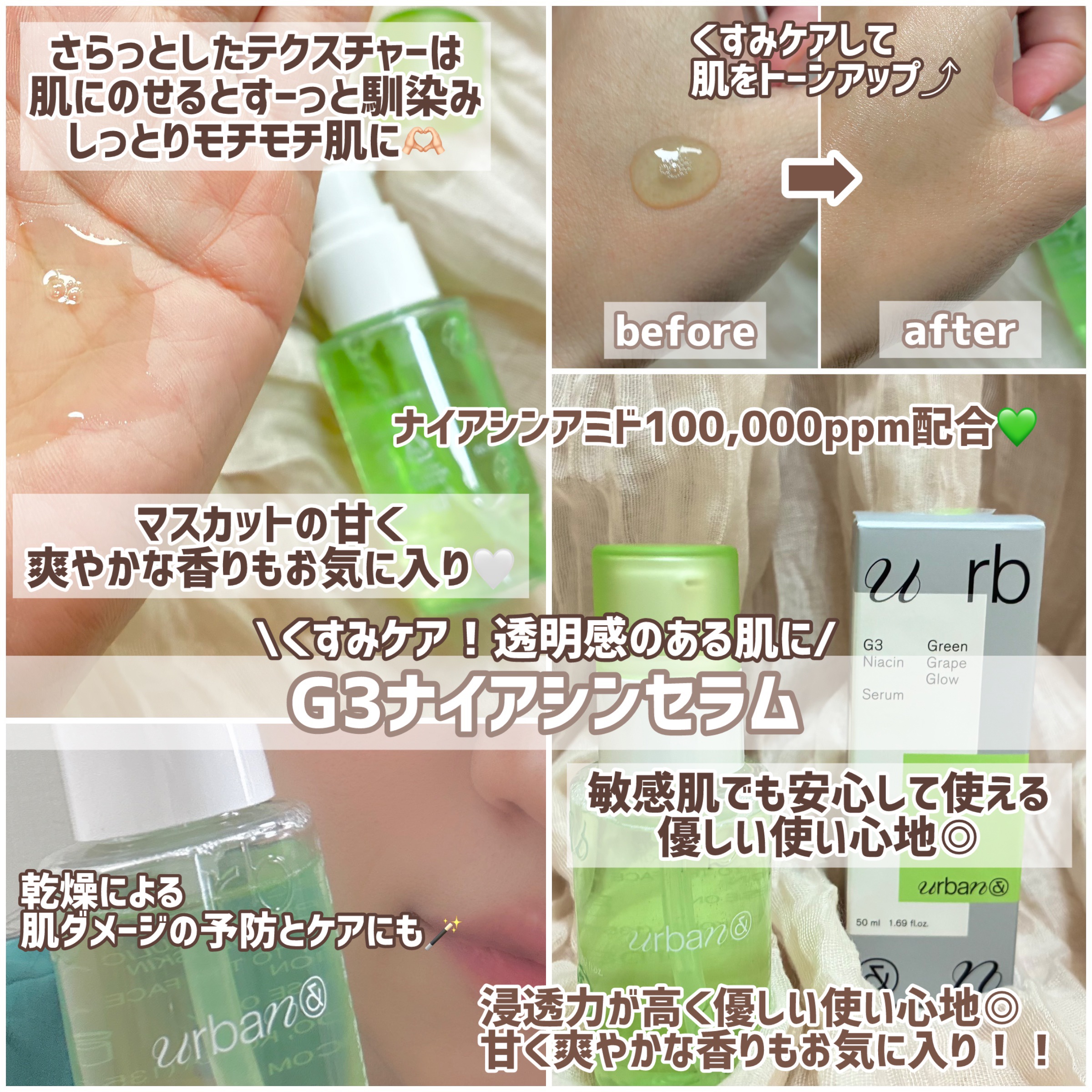 G3ナイアシンセラム/urbanand/美容液を使ったクチコミ（2枚目）