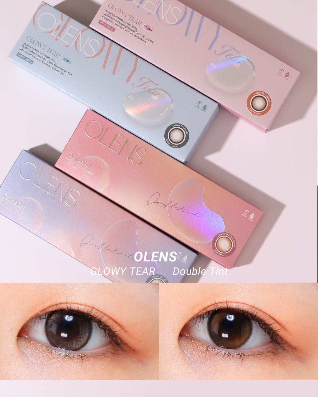 ダブルハイライター入りでうるちゅるな目元になれるカラコン👀🫧

Glowy Tearシリーズは太めのフチで印象的な目元に。透明感やうるうる感も抜群。着色直径13.3mmだから派手すぎず使いやすい◎

Double Tintシリーズは黒目